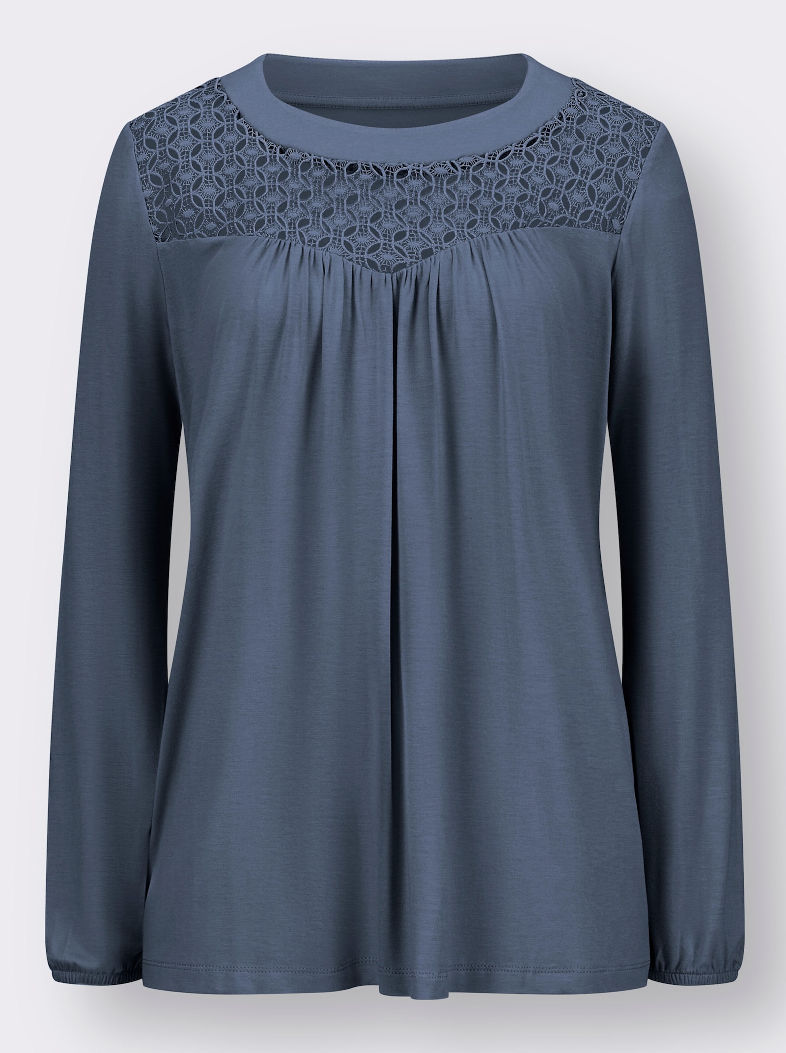 Langarmshirt mit Spitzeneinsatz - rauchblau