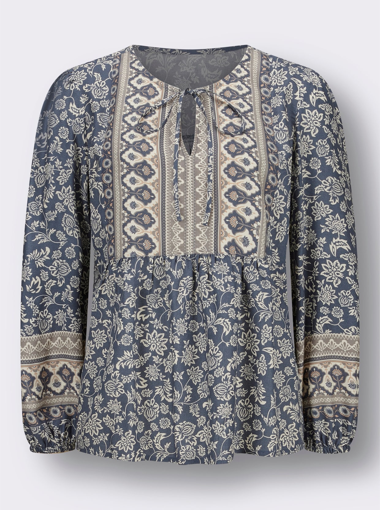 Blouse met print - rookblauw/champagne bedrukt