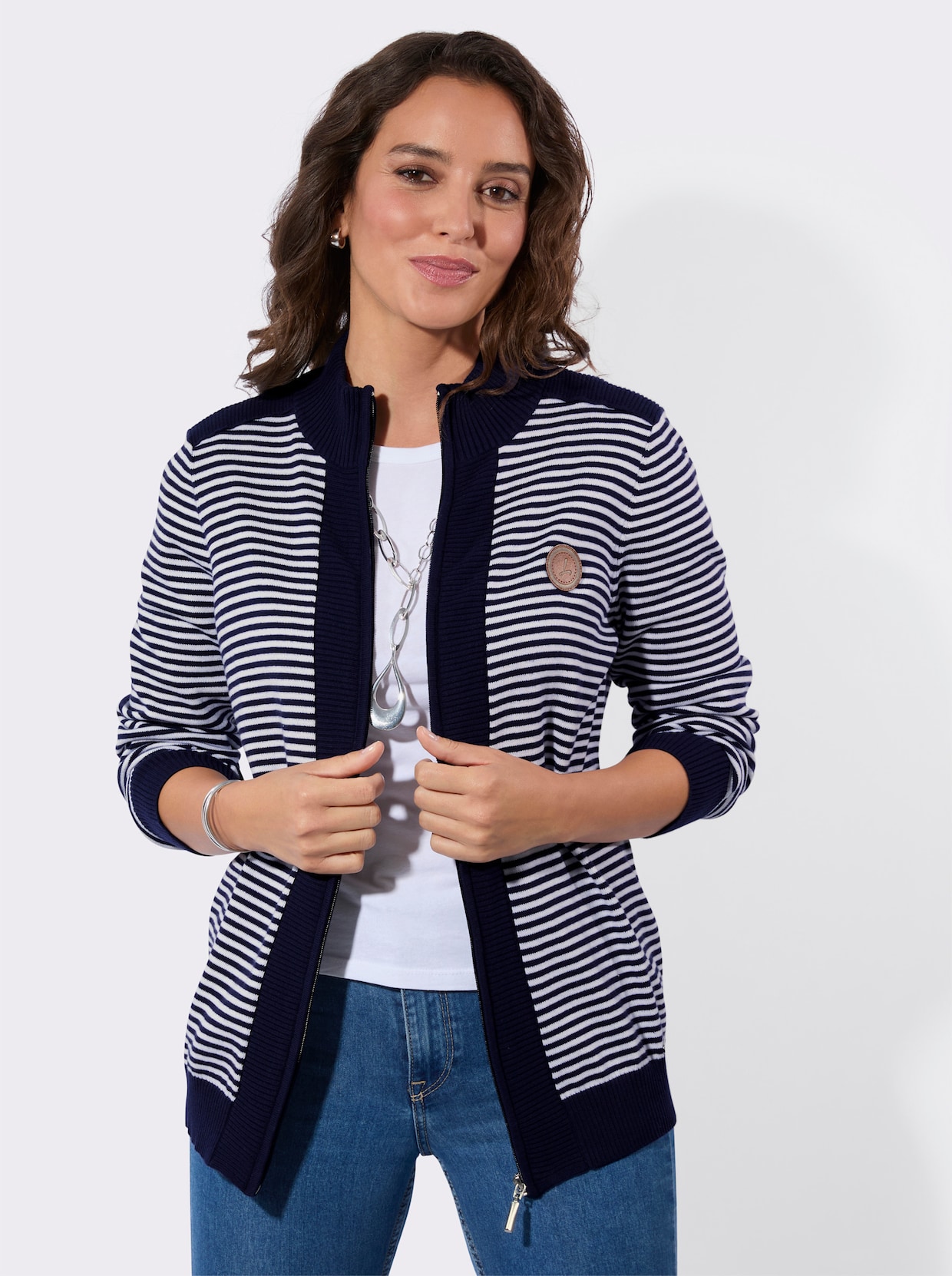 Strickjacke - marine-weiß-geringelt