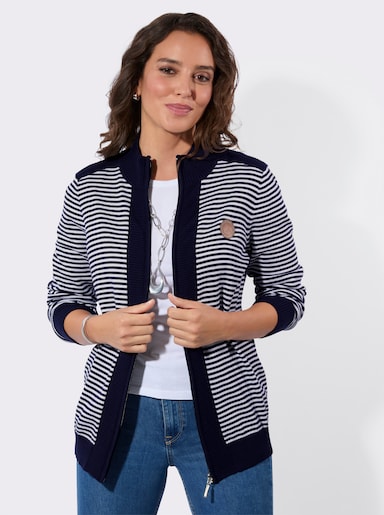 Strickjacke - marine-weiß-geringelt