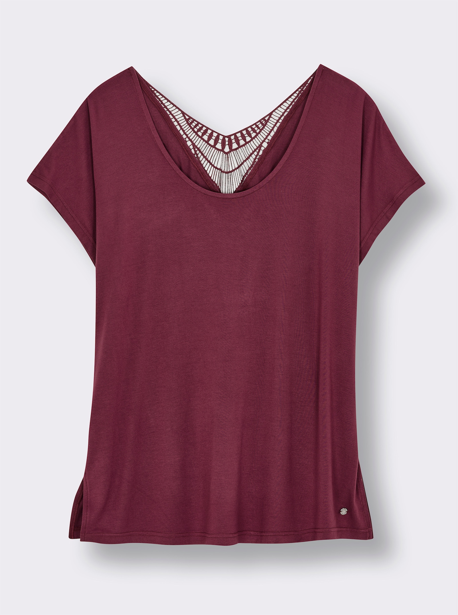 sheego Shirt mit gehäkelter Spitze hinten - bordeaux
