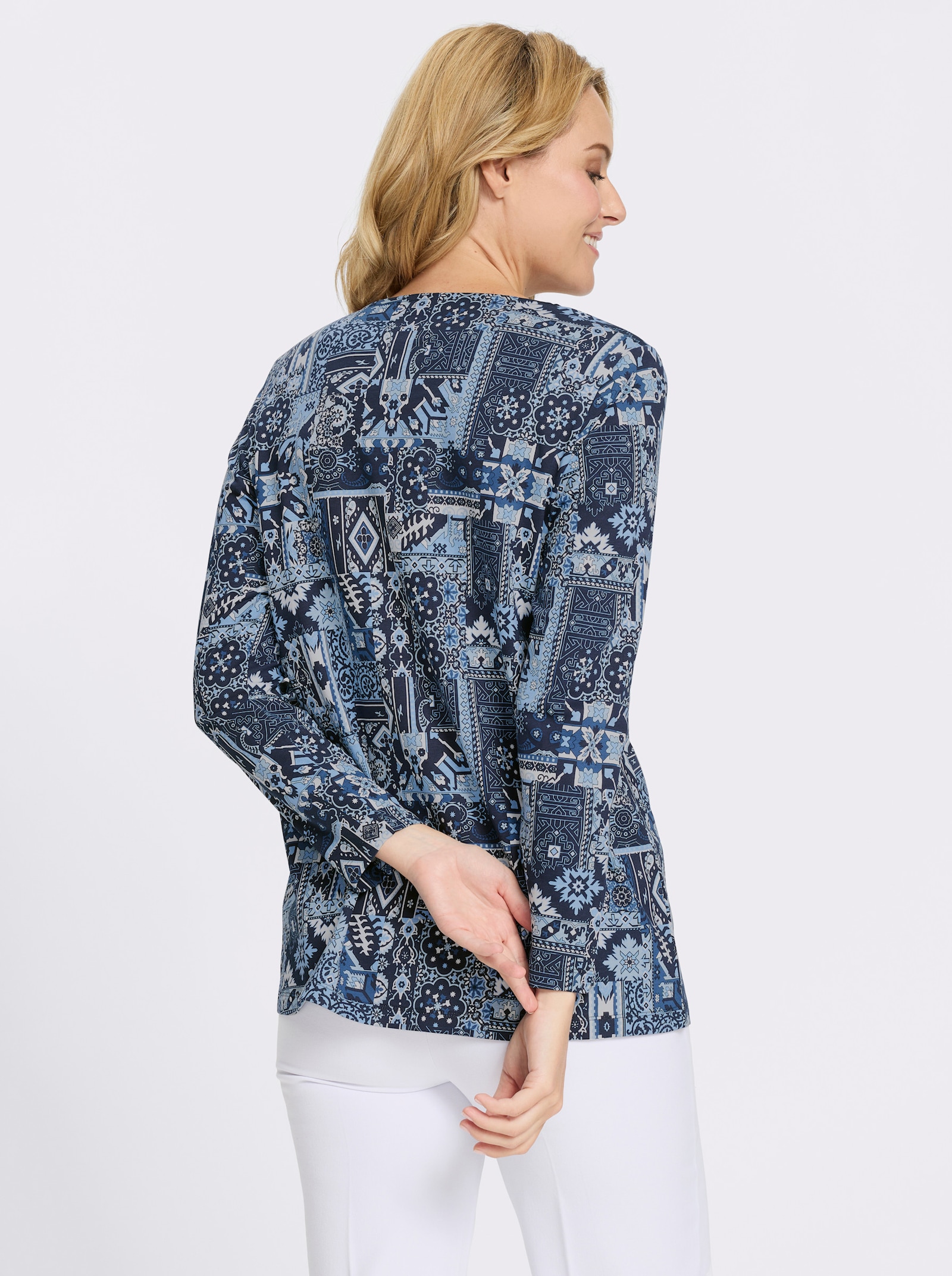 Longshirt mit Patchwork-Druck - marine-himmelblau-bedruckt