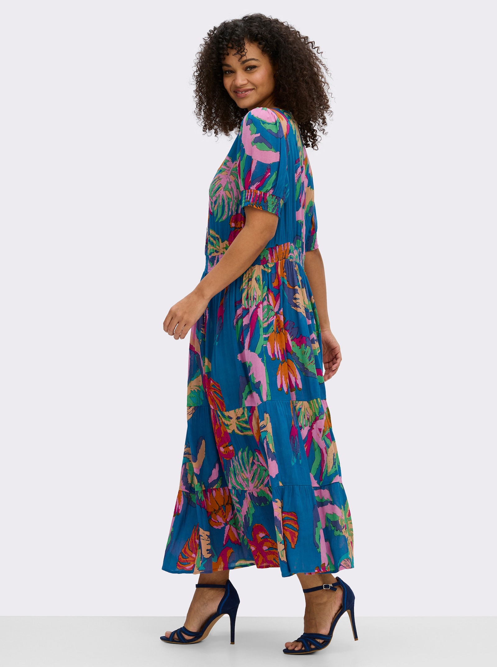 sheego Sommerkleid mit tropischem Print - royalblau-erdbeere-gemustert