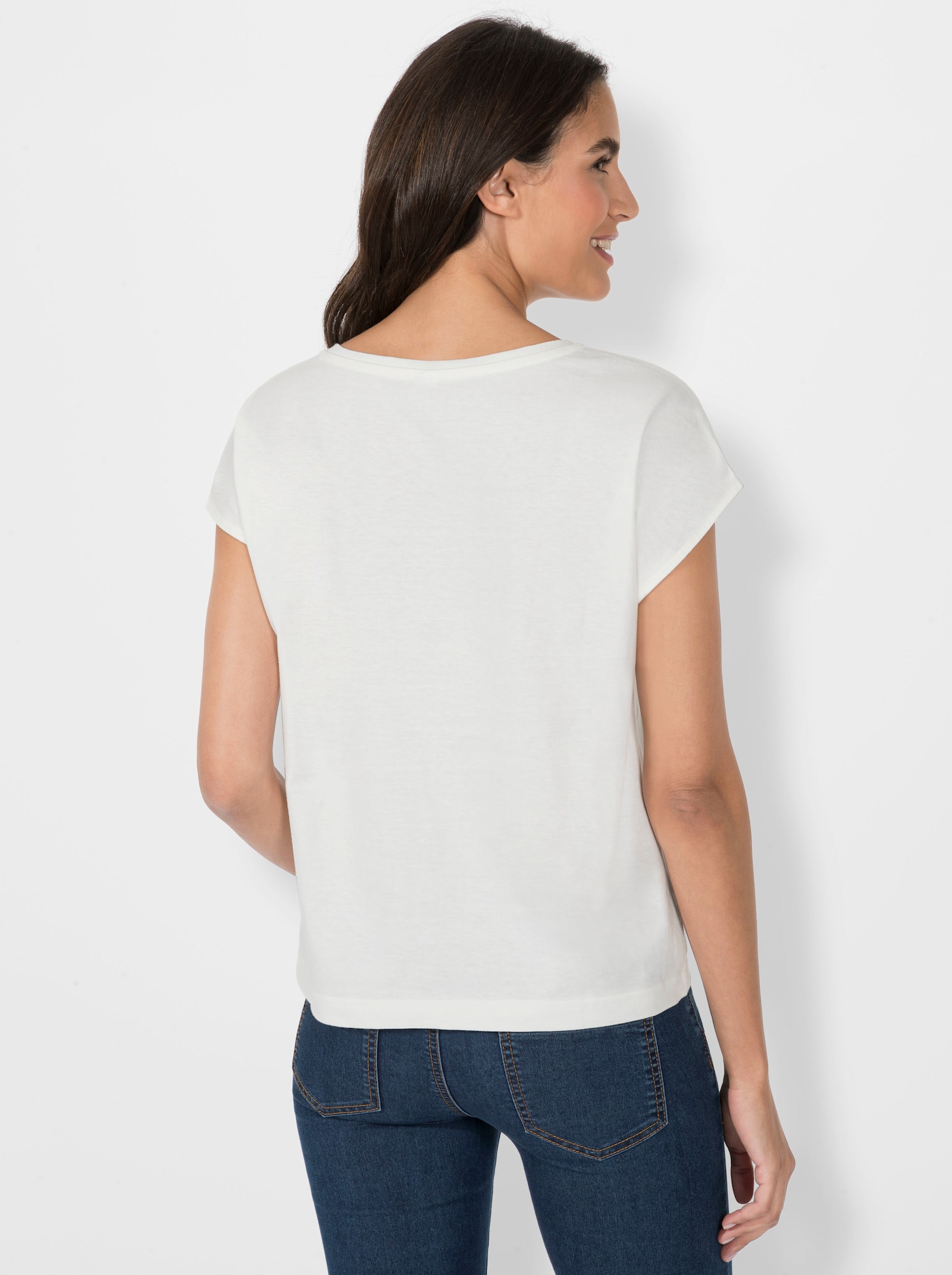 Rundhalsshirt mit Loch-Stickerei - ecru