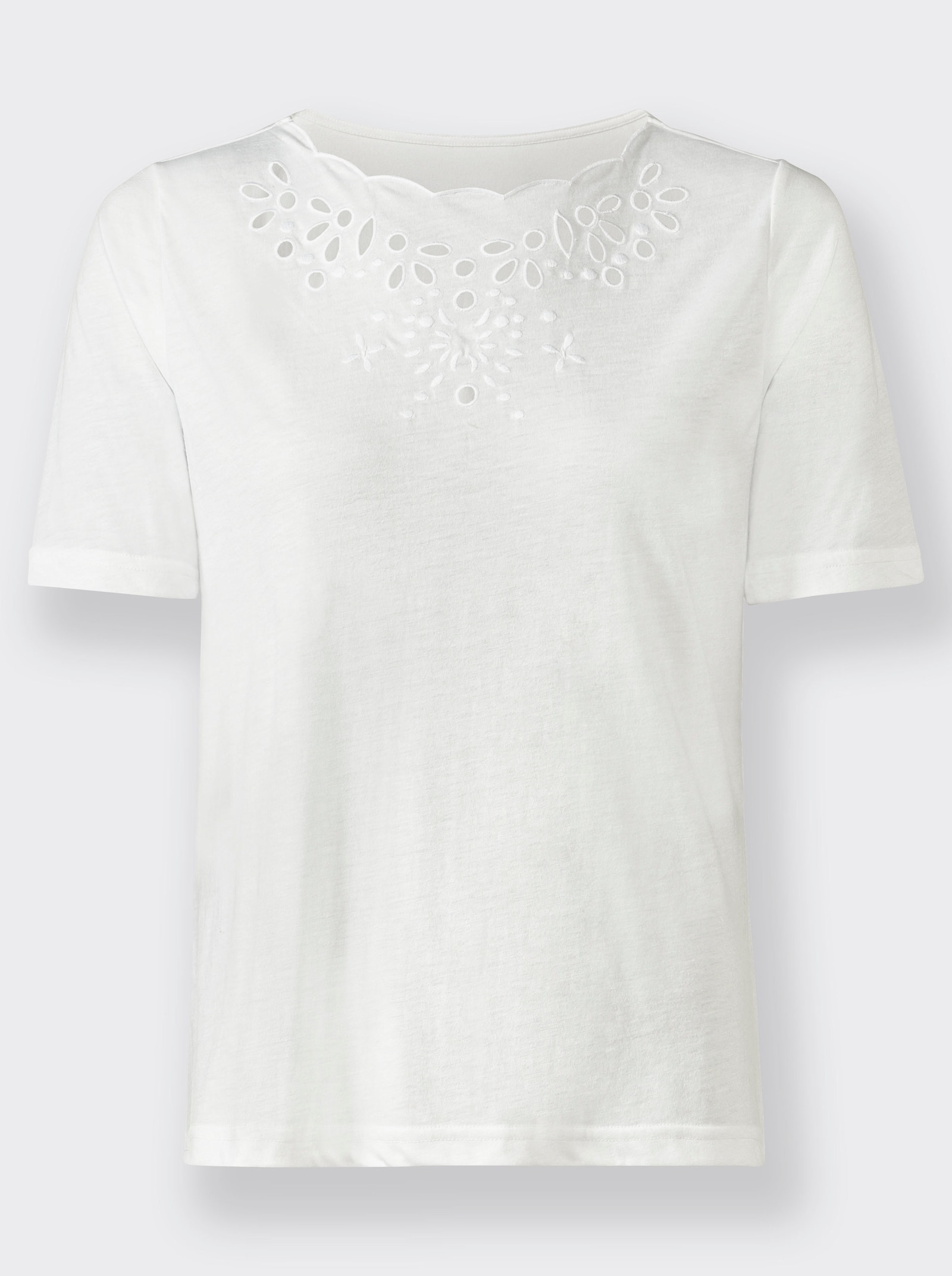 Shirt met korte mouwen en gebloemde cut-outs - ecru