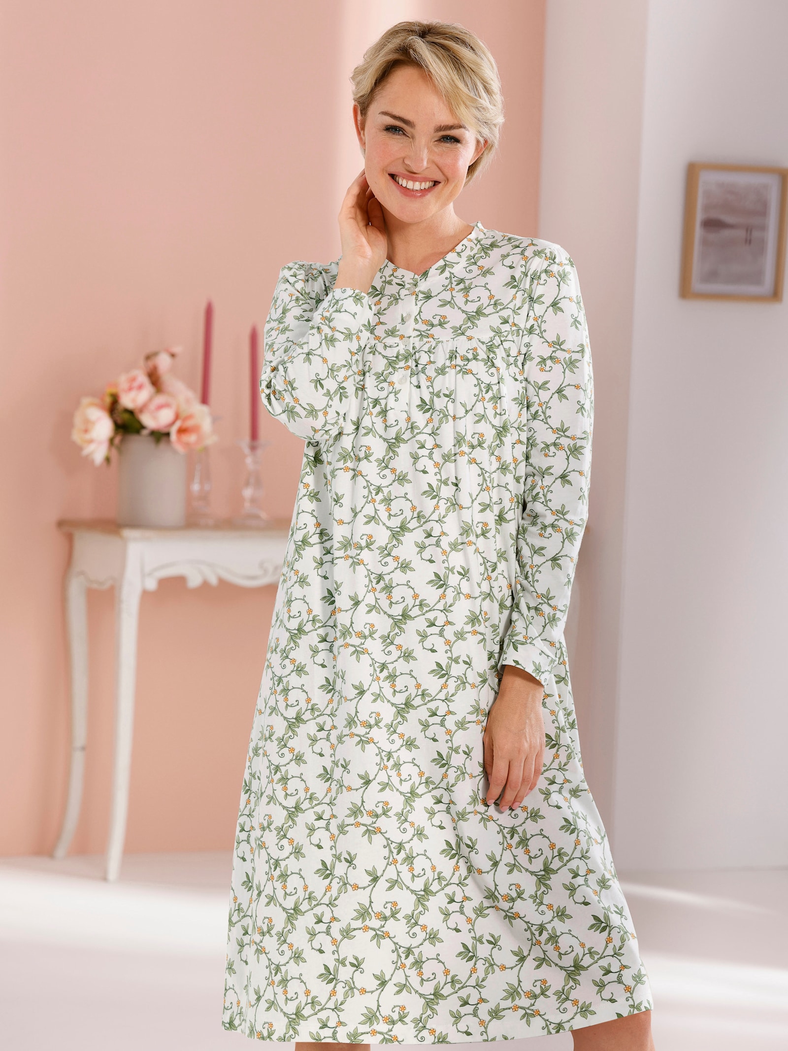 wäschepur Nachthemd - weiß-papaya-bedruckt