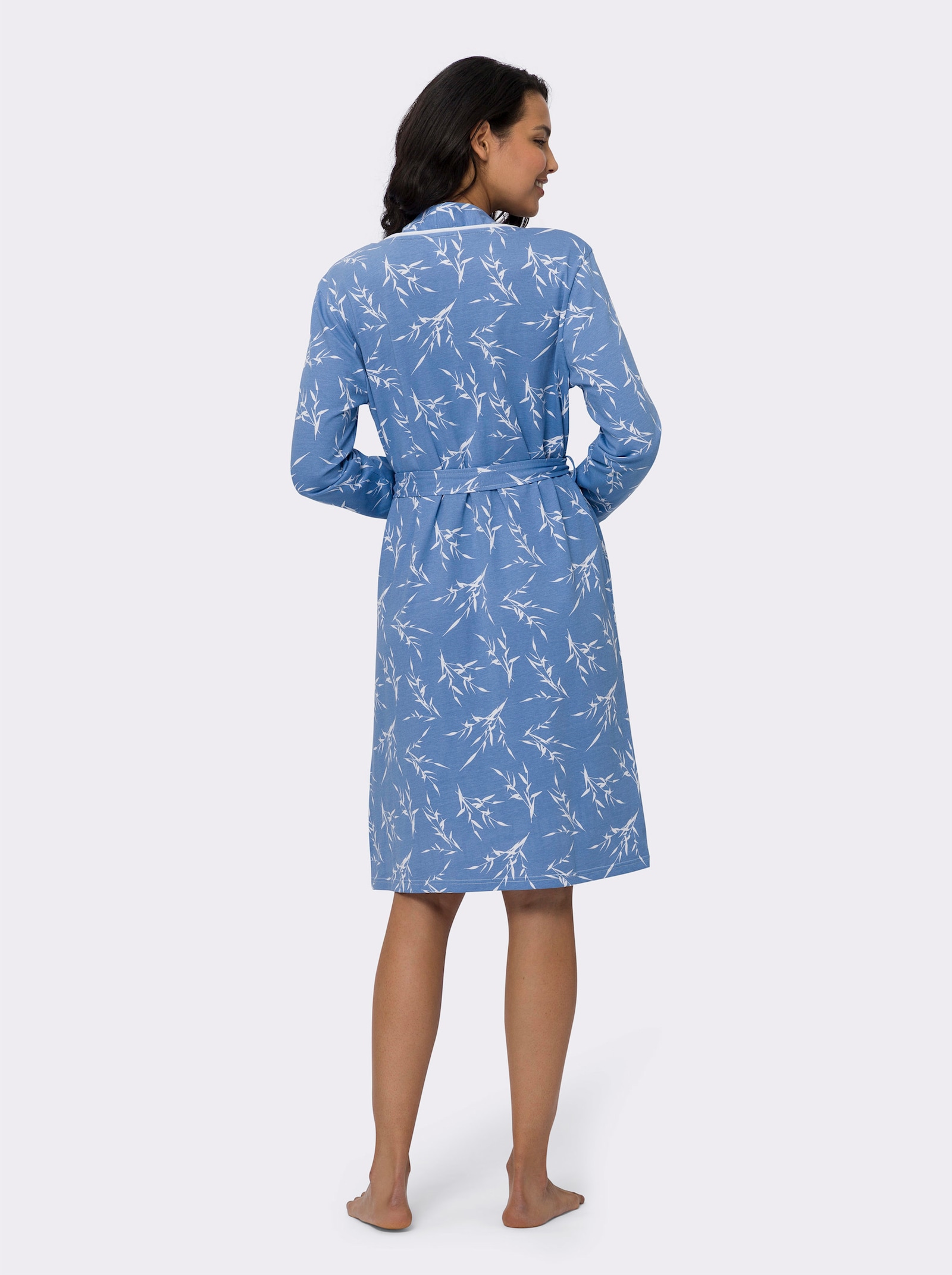 Ochtendjas van single-jersey - hemelsblauw bedrukt