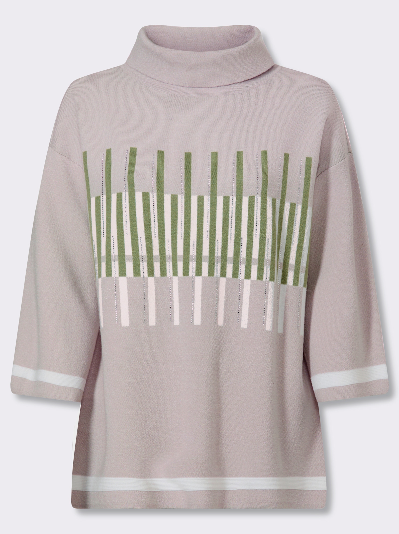 heine 3/4 Arm-Pullover mit Grafik-Muster - hellgrau-eucalyptus-gemustert