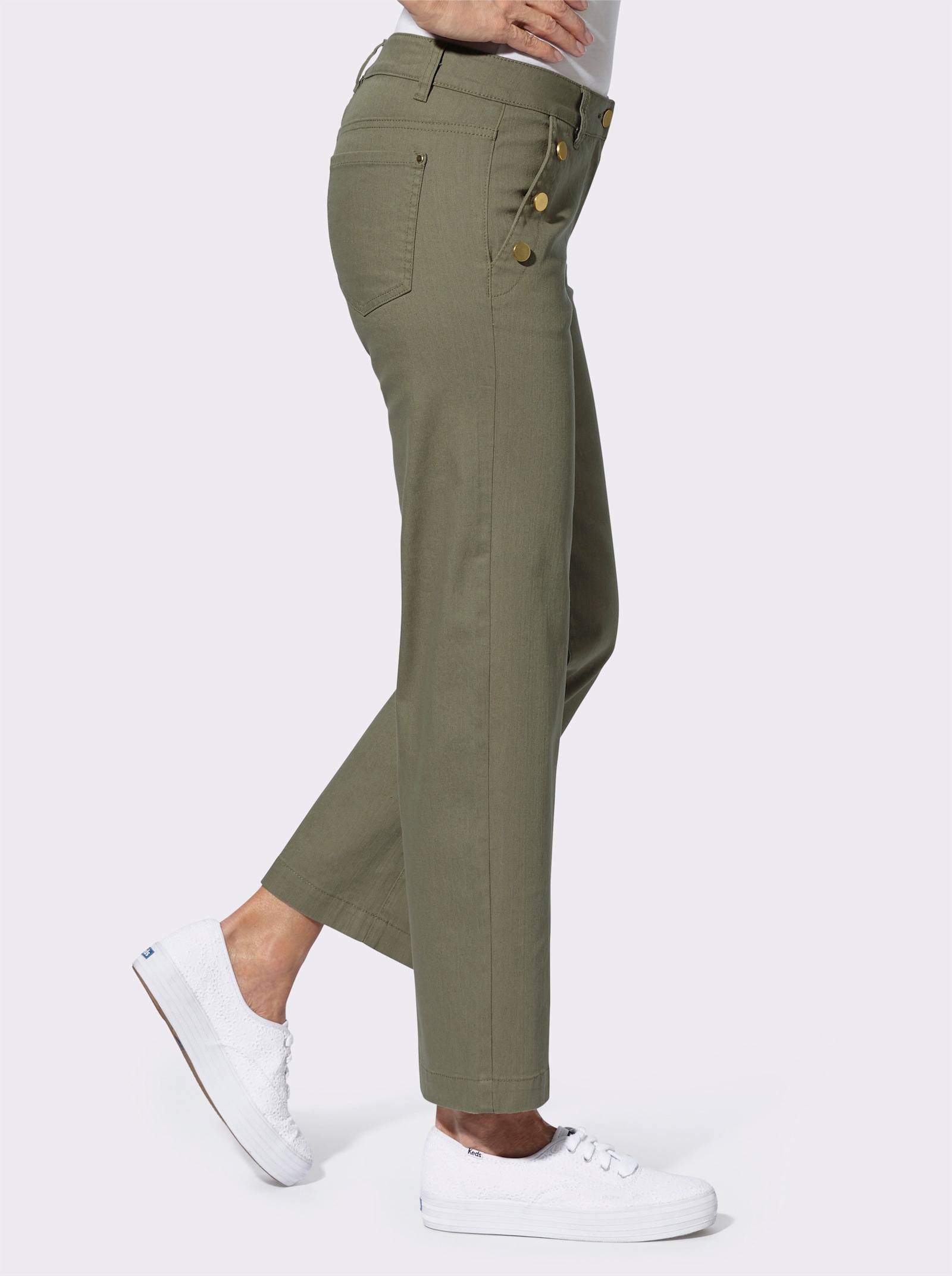 Broek met sierknopen - kaki