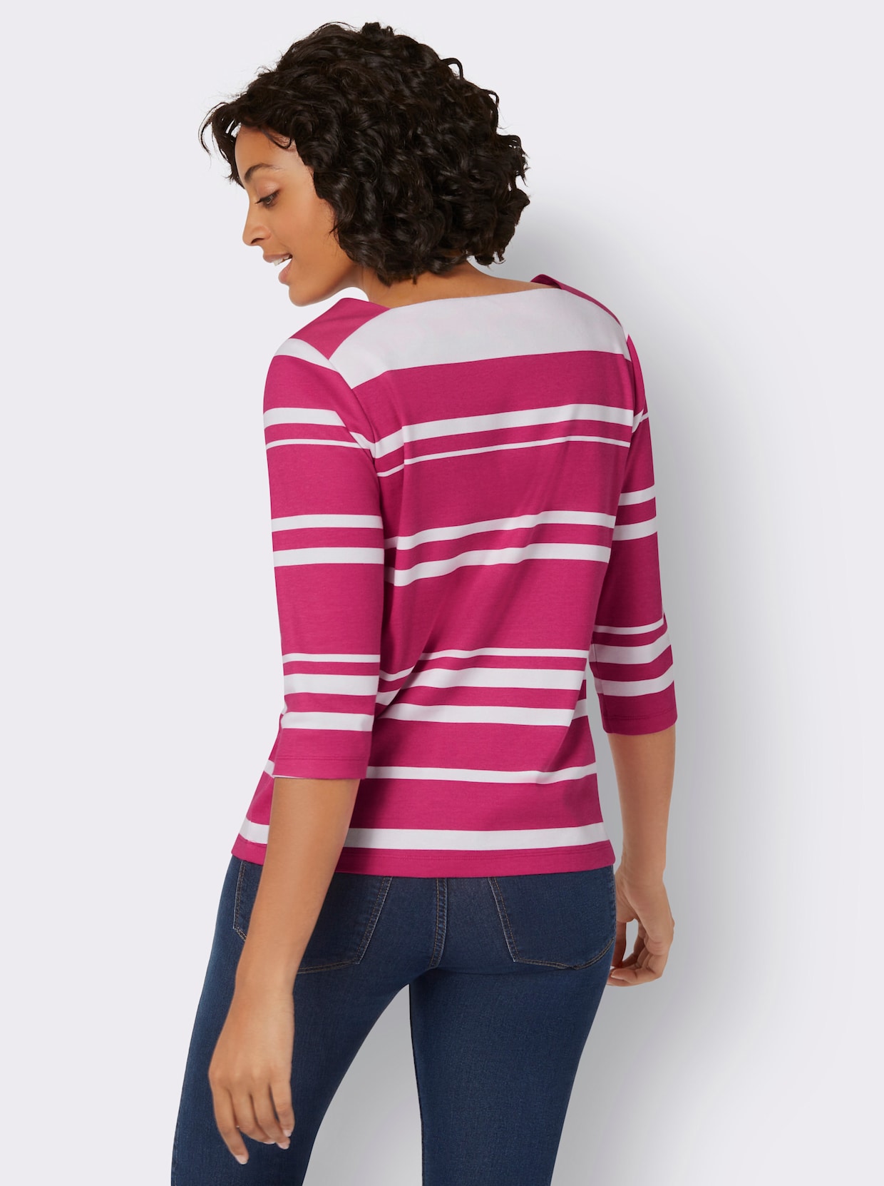 Shirt met ronde hals - fuchsia/wit gestreept