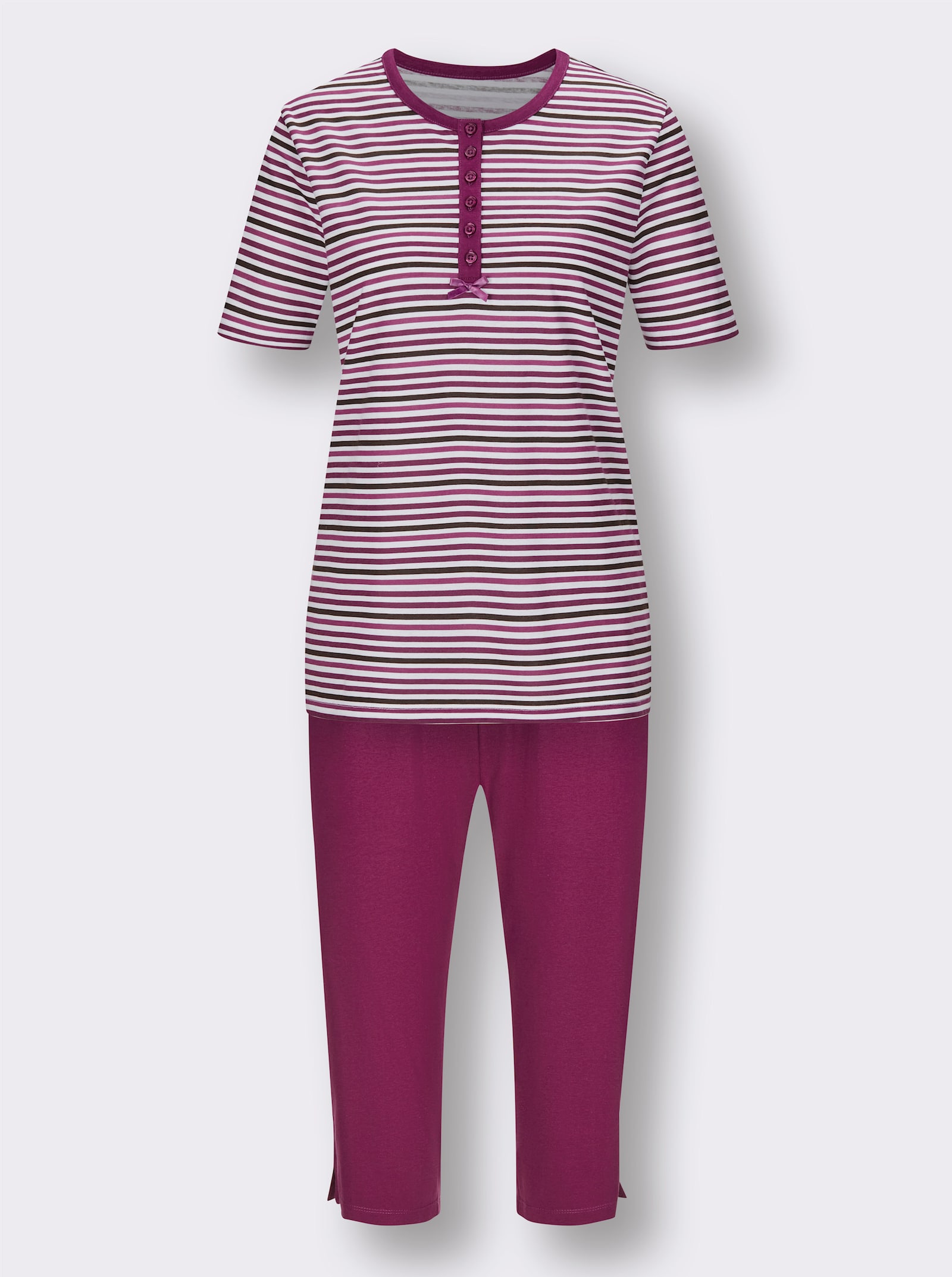 wäschepur Capri pyžamá, gombíková lišta - lila + lila pruhy