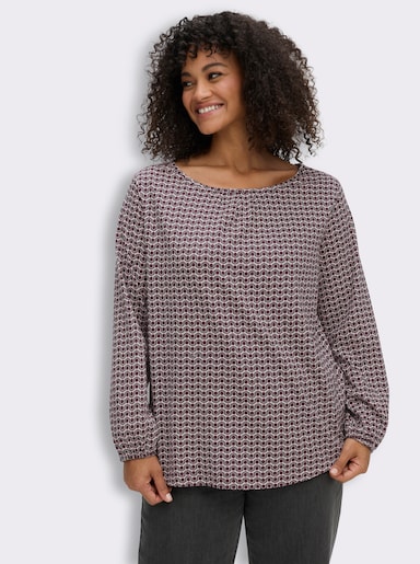 Langarmshirt im Minimalmuster - burgund-anthrazit-bedruckt