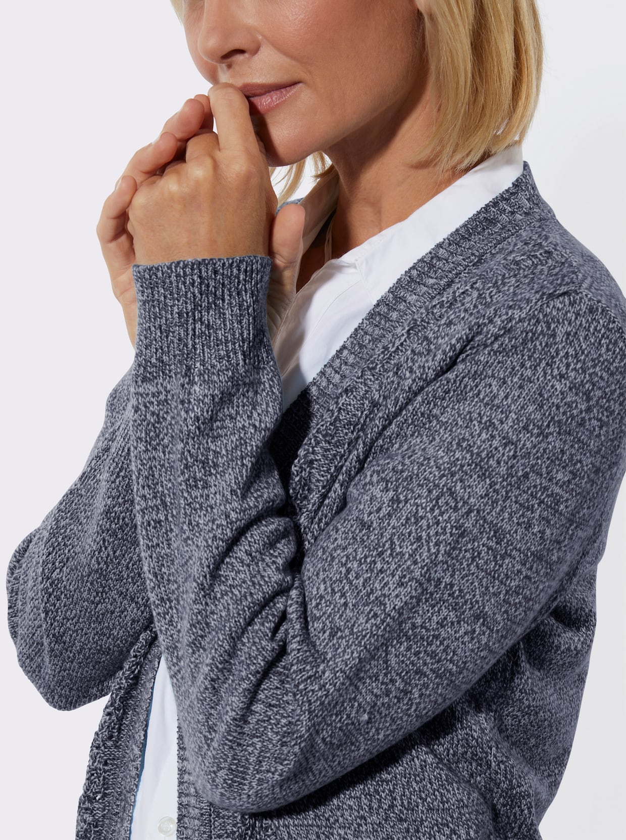 Strickjacke - marine-ecru-meliert