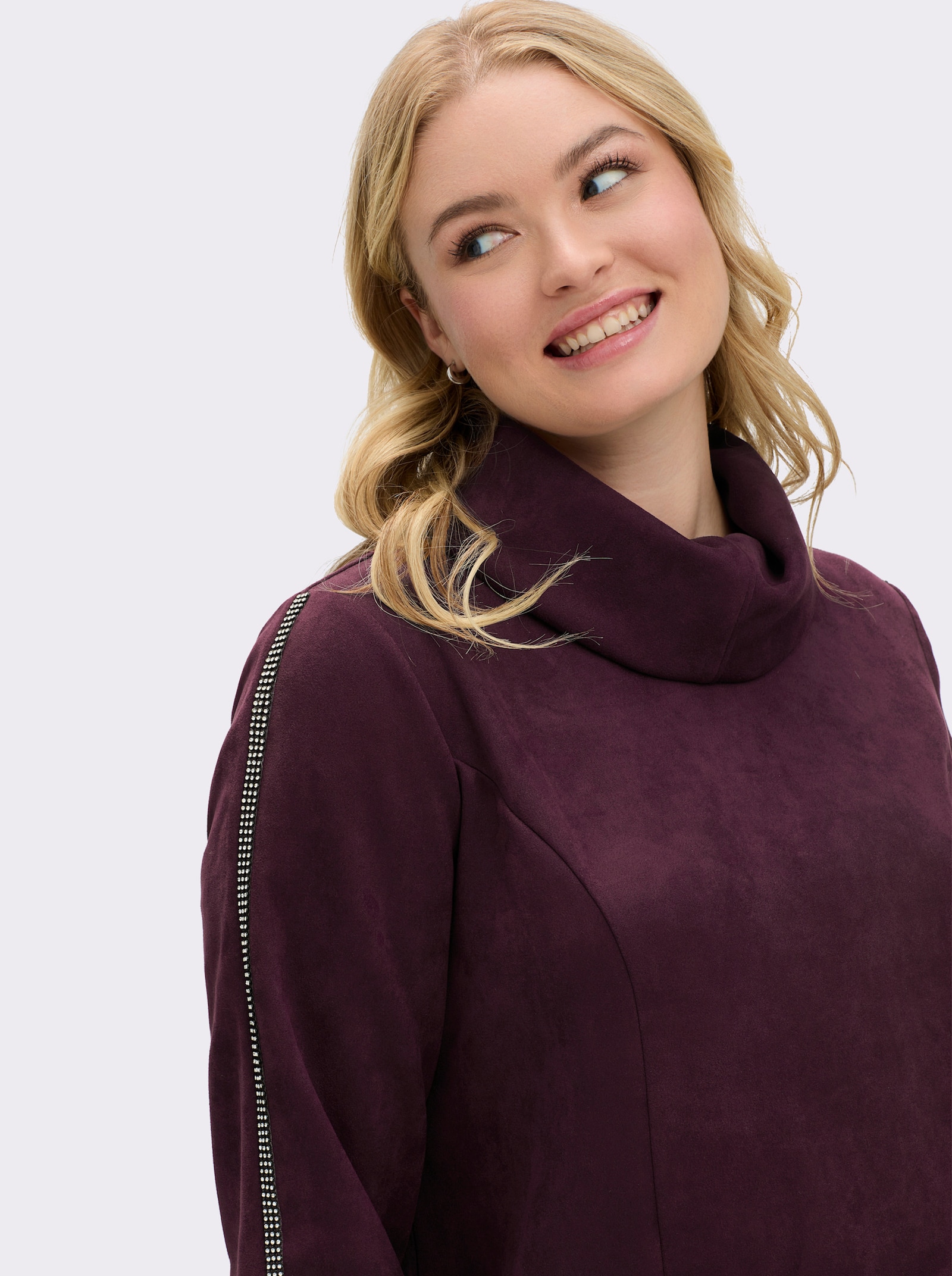 sheego A-Linien-Kleid in Veloursleder-Optik - burgund