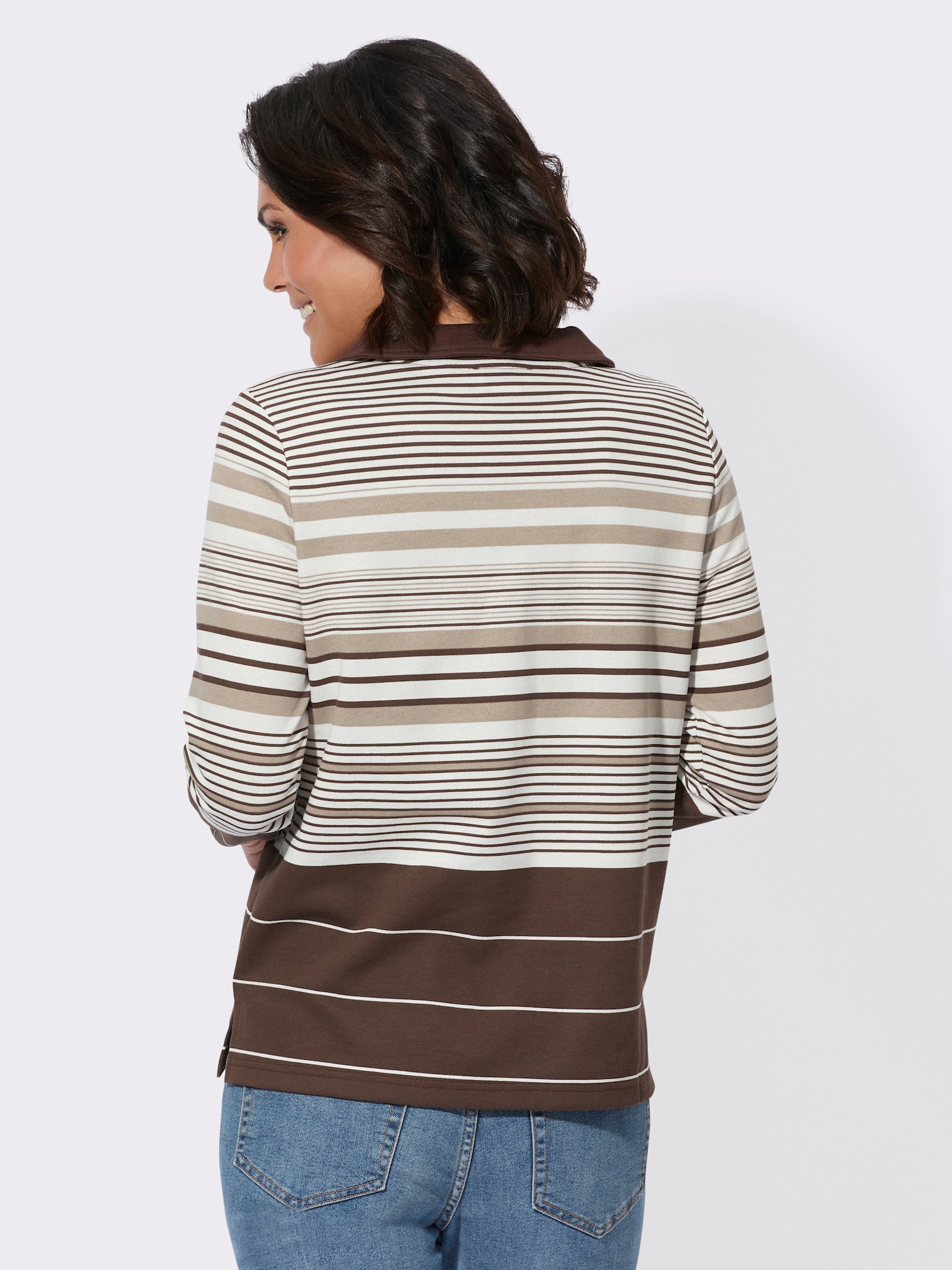 Sweatshirt mit Troyerkragen - sesam-schoko-geringelt