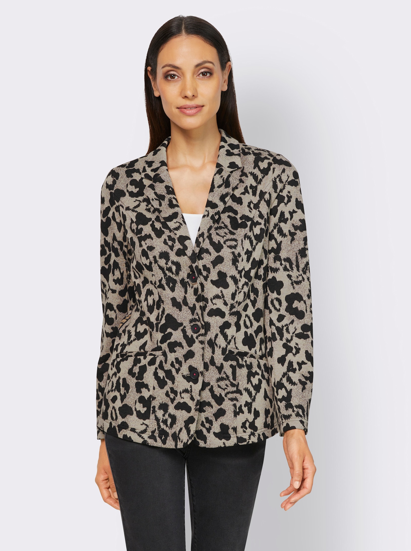 heine Jacquardblazer mit Animal-Dessin - sand-schwarz-bedruckt