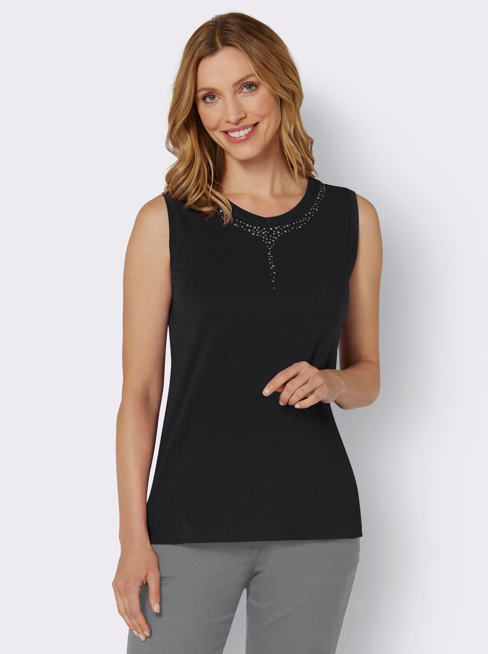 Shirttop mit Ziersteinchen - schwarz