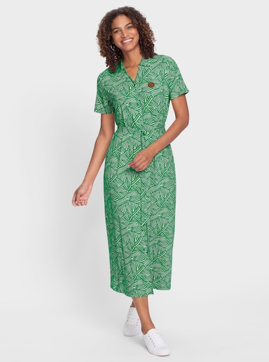 Jerseykleid inklusive Bindegürtel - grasgrün-weiß-bedruckt