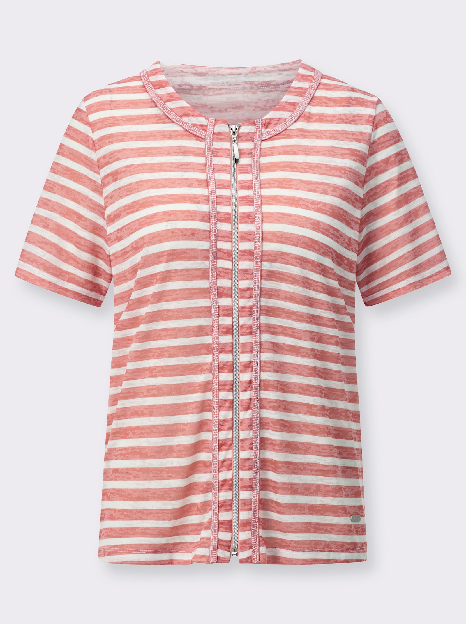 Shirtjacke mit kurzen Ärmeln, geringelt - papaya-ecru-geringelt