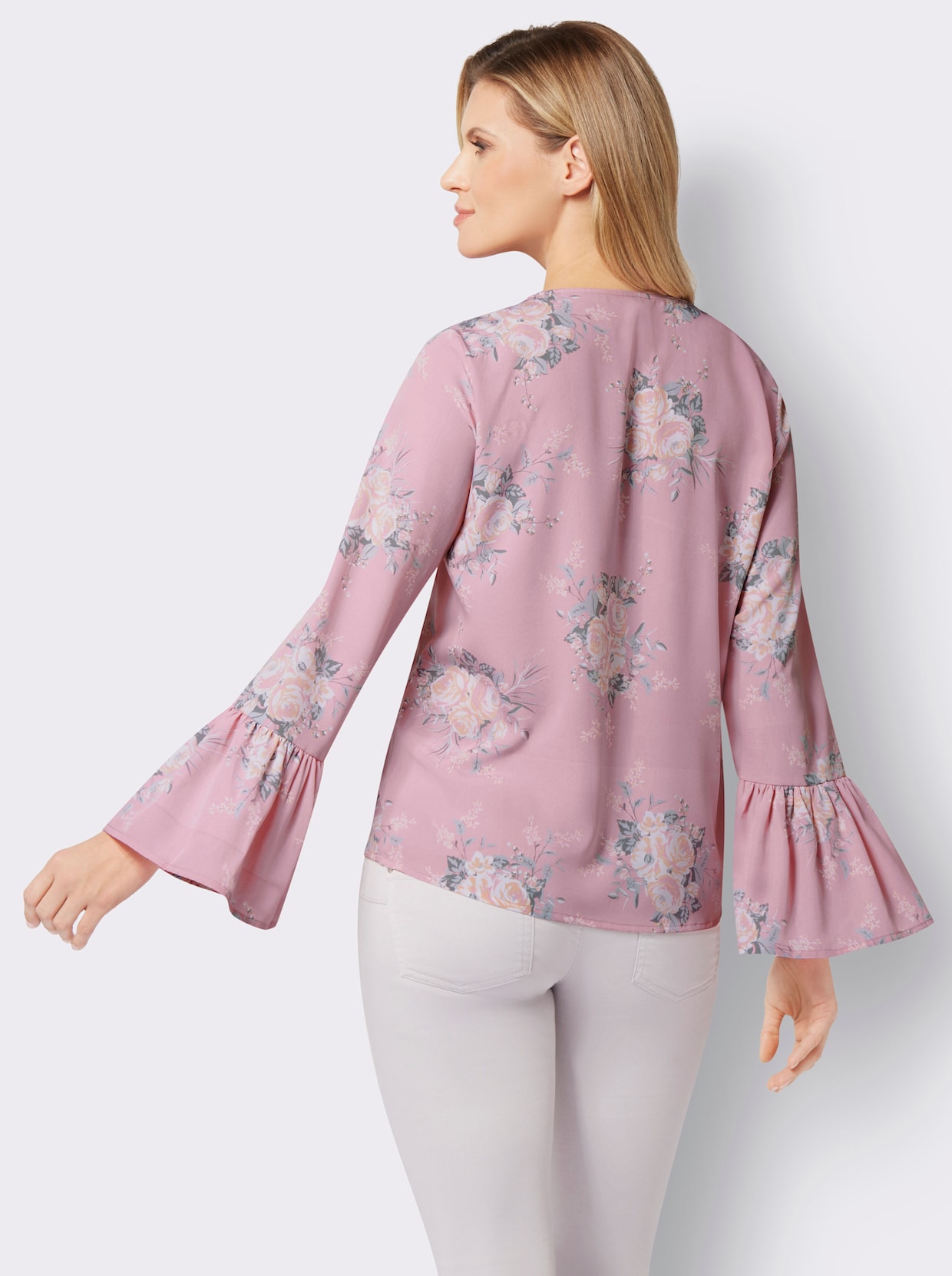 Langarm-Bluse - hortensie-ecru-bedruckt