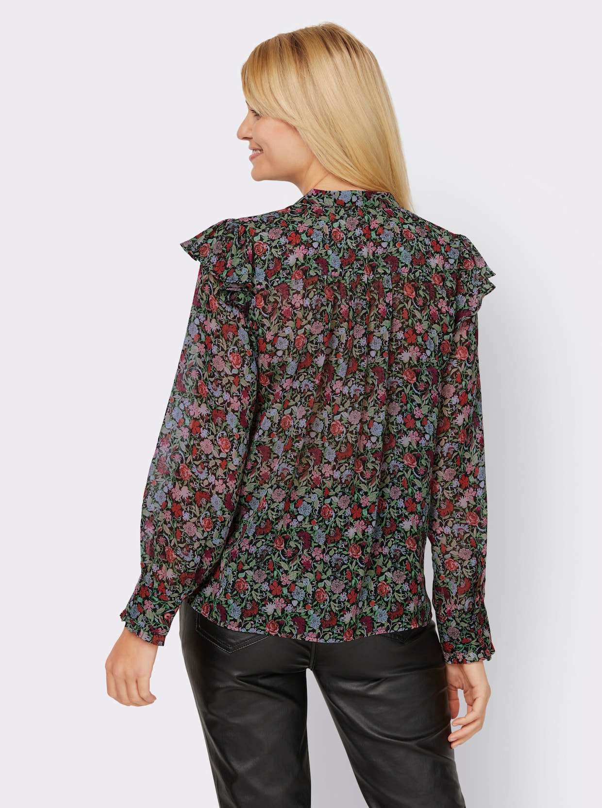 heine Blouse met lange mouwen - ijsblauw/zwart bedrukt