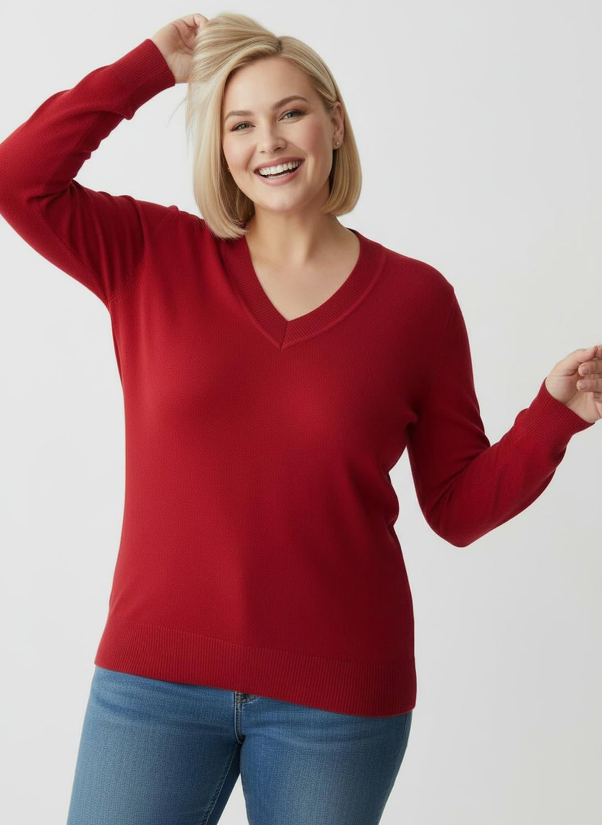 V-Ausschnitt-Pullover aus Feinstrick - rot