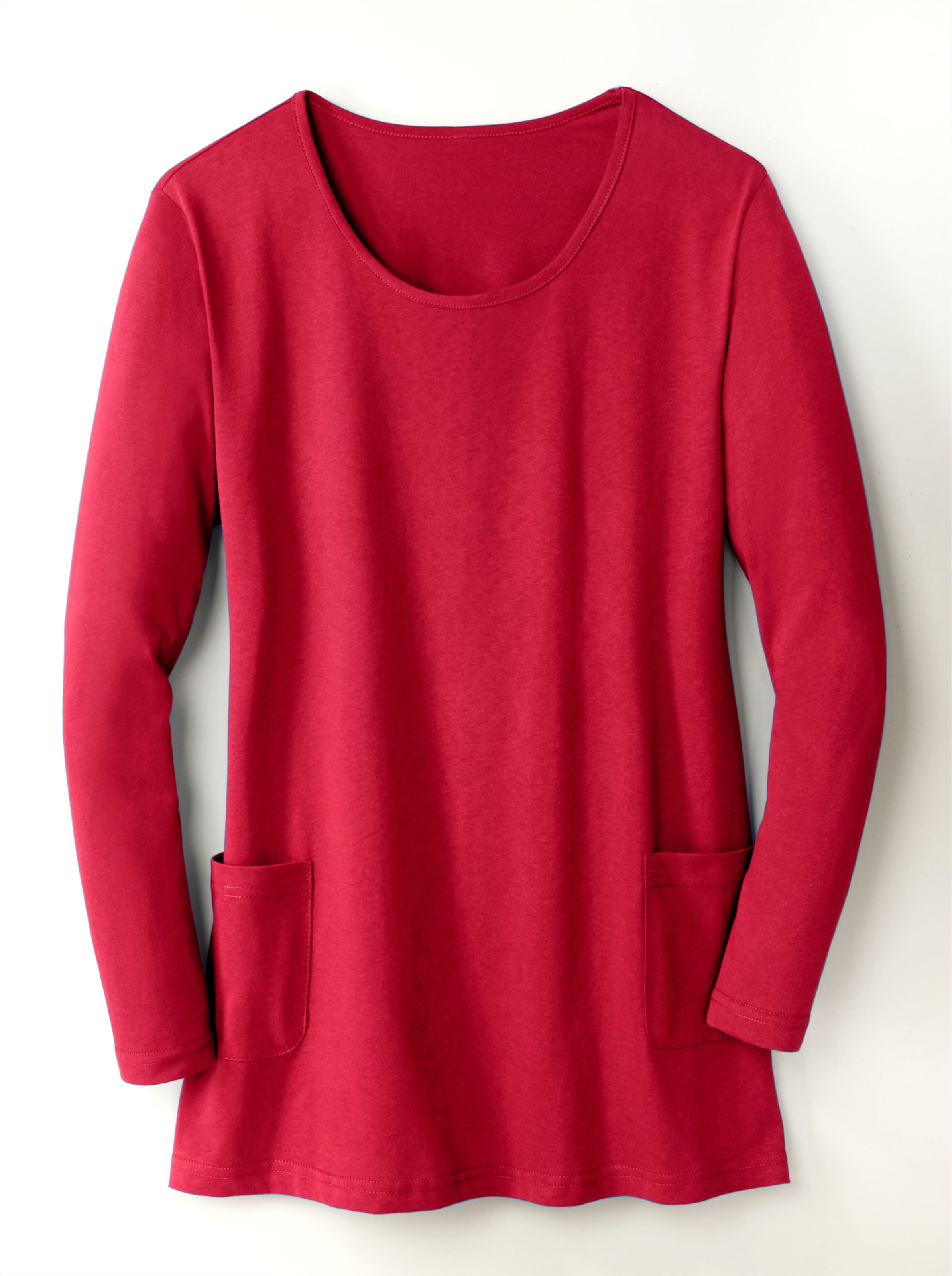 Taschen günstig Kaufen-Longshirt in rot von heine. Longshirt in rot von heine <![CDATA[Kombikünstler und Figurschmeichler in einem: Longshirt mit aufgesetzten Taschen.]]>. 