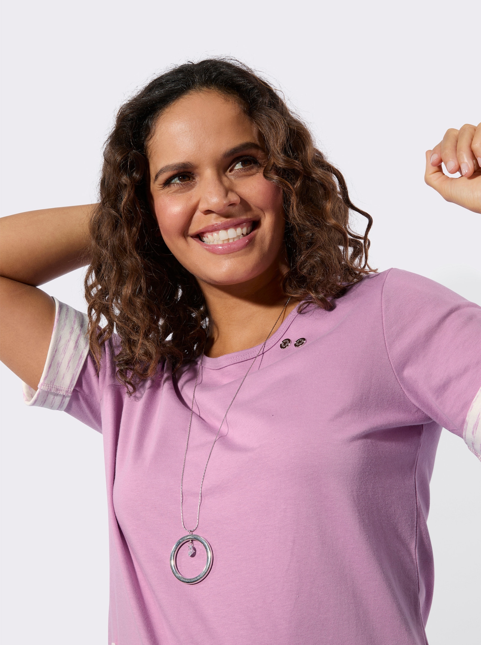 Kurzarmshirt mit silberfarbigen Details - orchidee