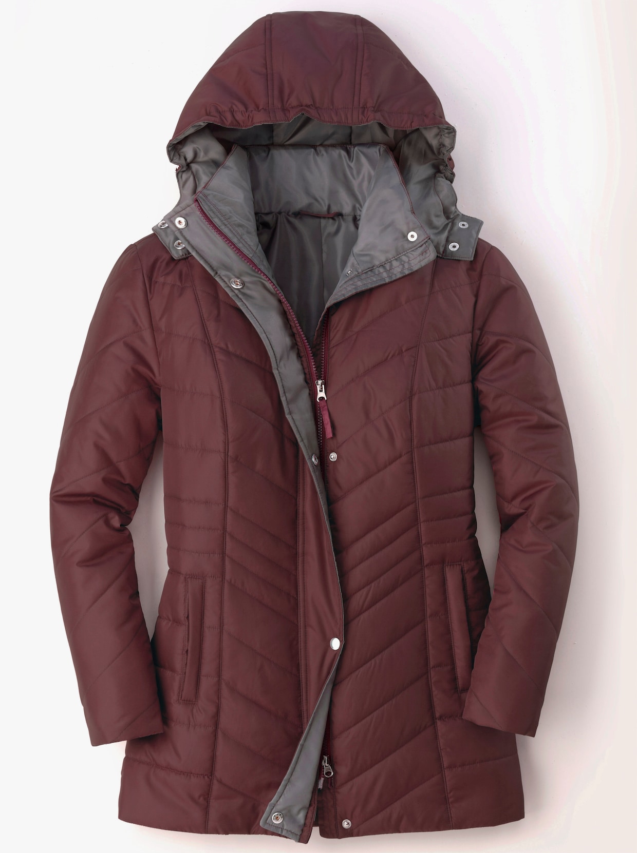 Steppjacke - bordeaux-grau