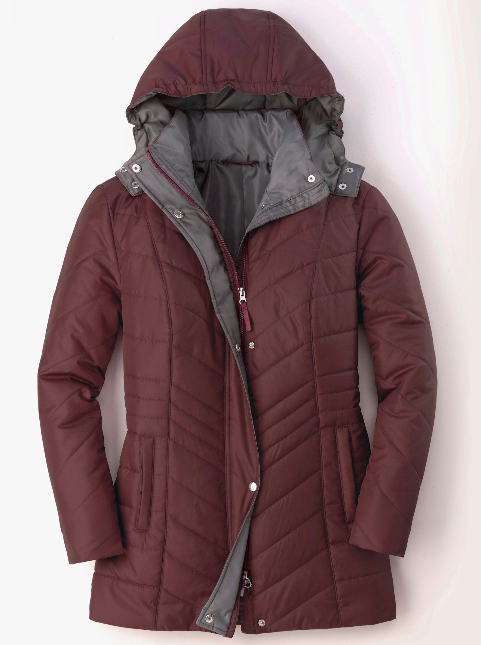 Steppjacke mit Kontrastfutter - bordeaux-grau