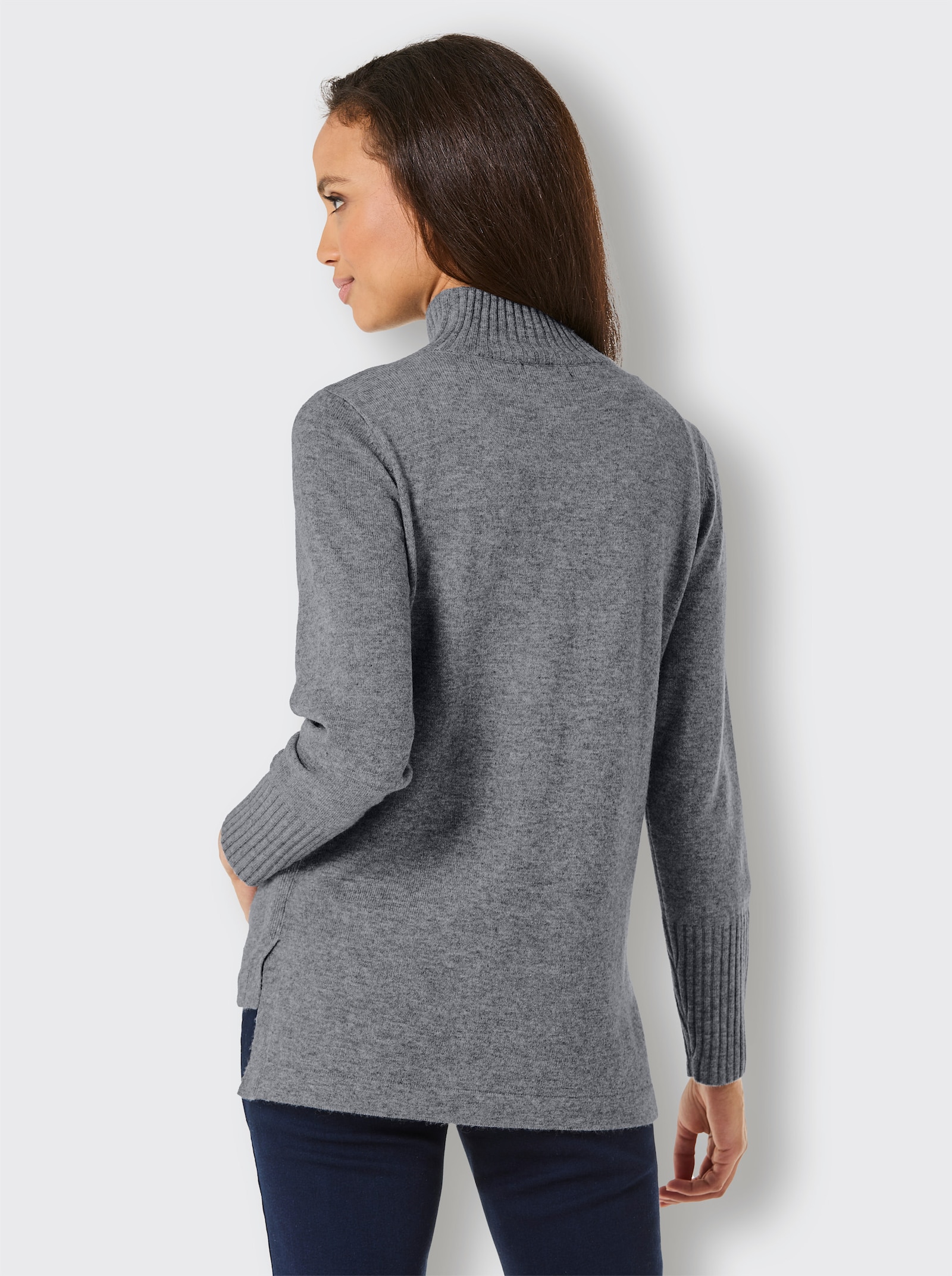 CREATION L PREMIUM Rollkragenpullover mit 10% Kaschmir - rauchblau-steingrau-meliert