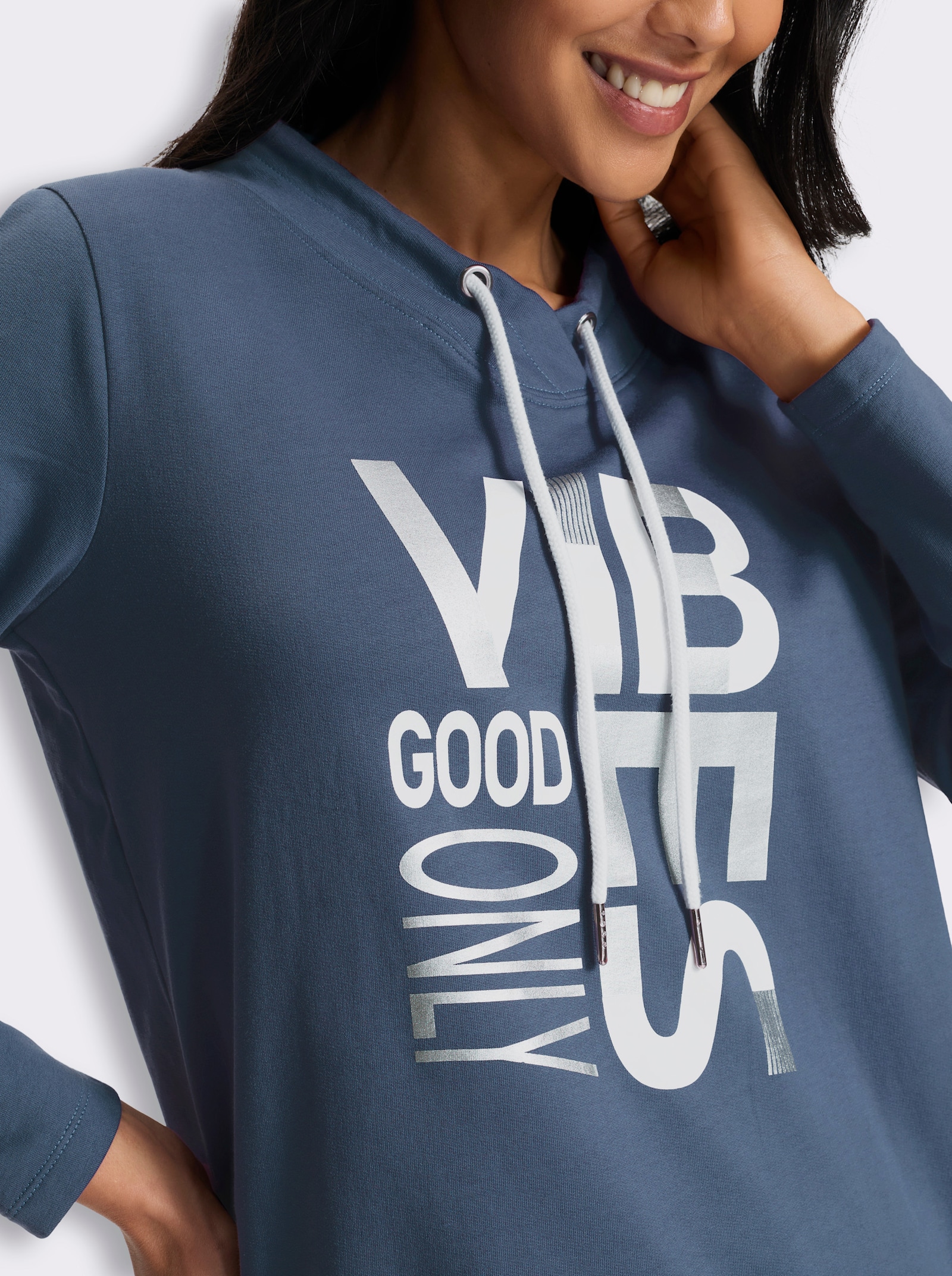 Sweatshirt mit überlappendem Ausschnitt - rauchblau