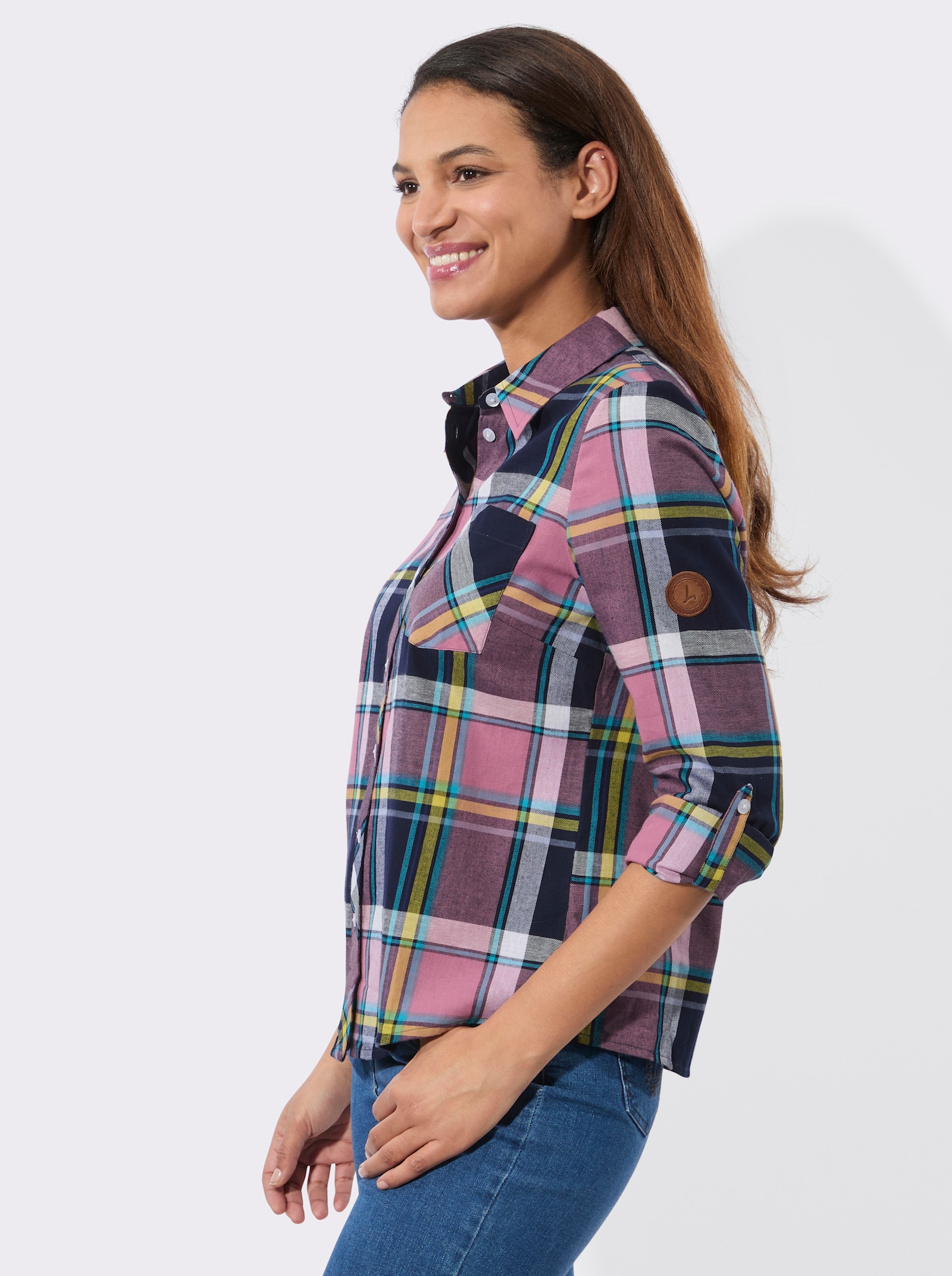 Flanellbluse mit Karomuster - marine-altrosa-kariert