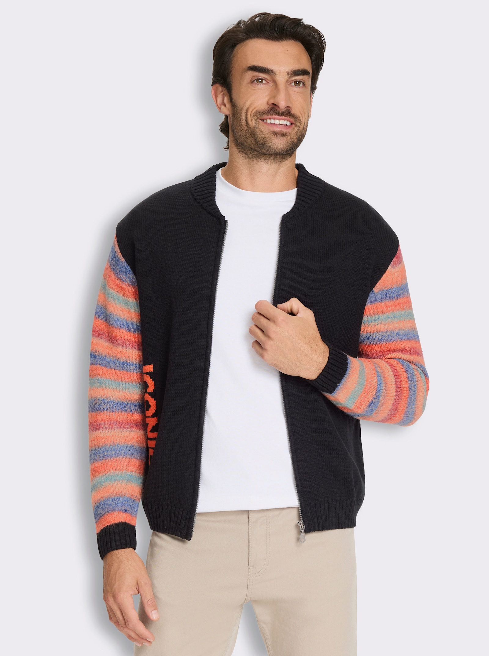 Marco Donati Strickjacke mit kontrastfarbenem Schriftzug - schwarz-hummer-gemustert