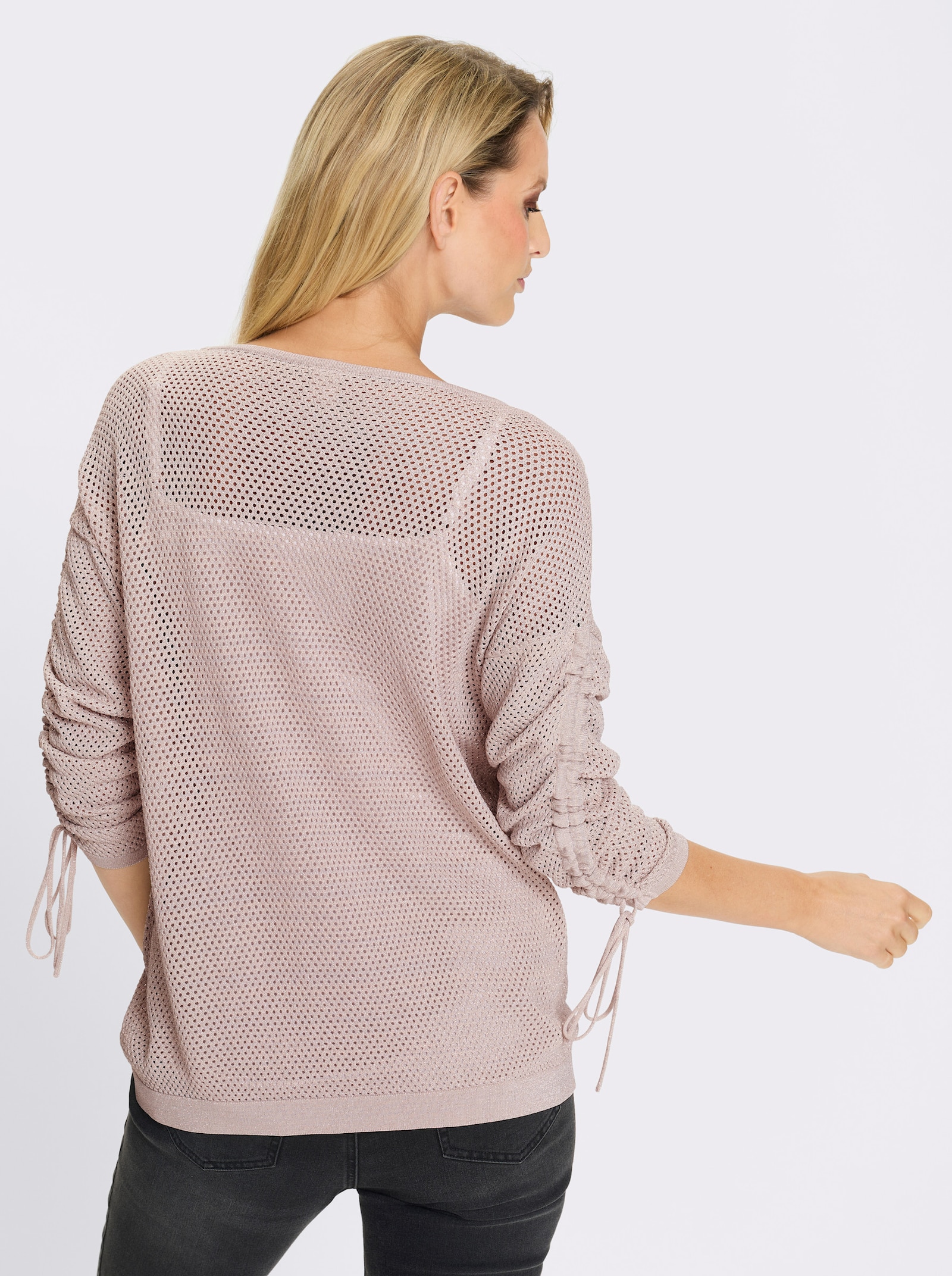 heine Ajourpullover oversized geschnitten - hellgrau-elfenbein-meliert