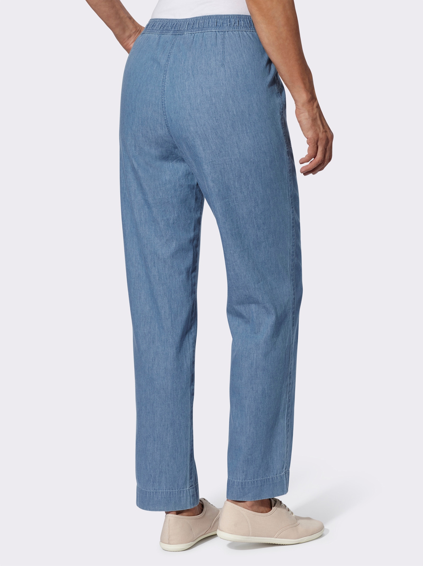 Schlupfjeans mit Blüten-Stickerei - blue-bleached