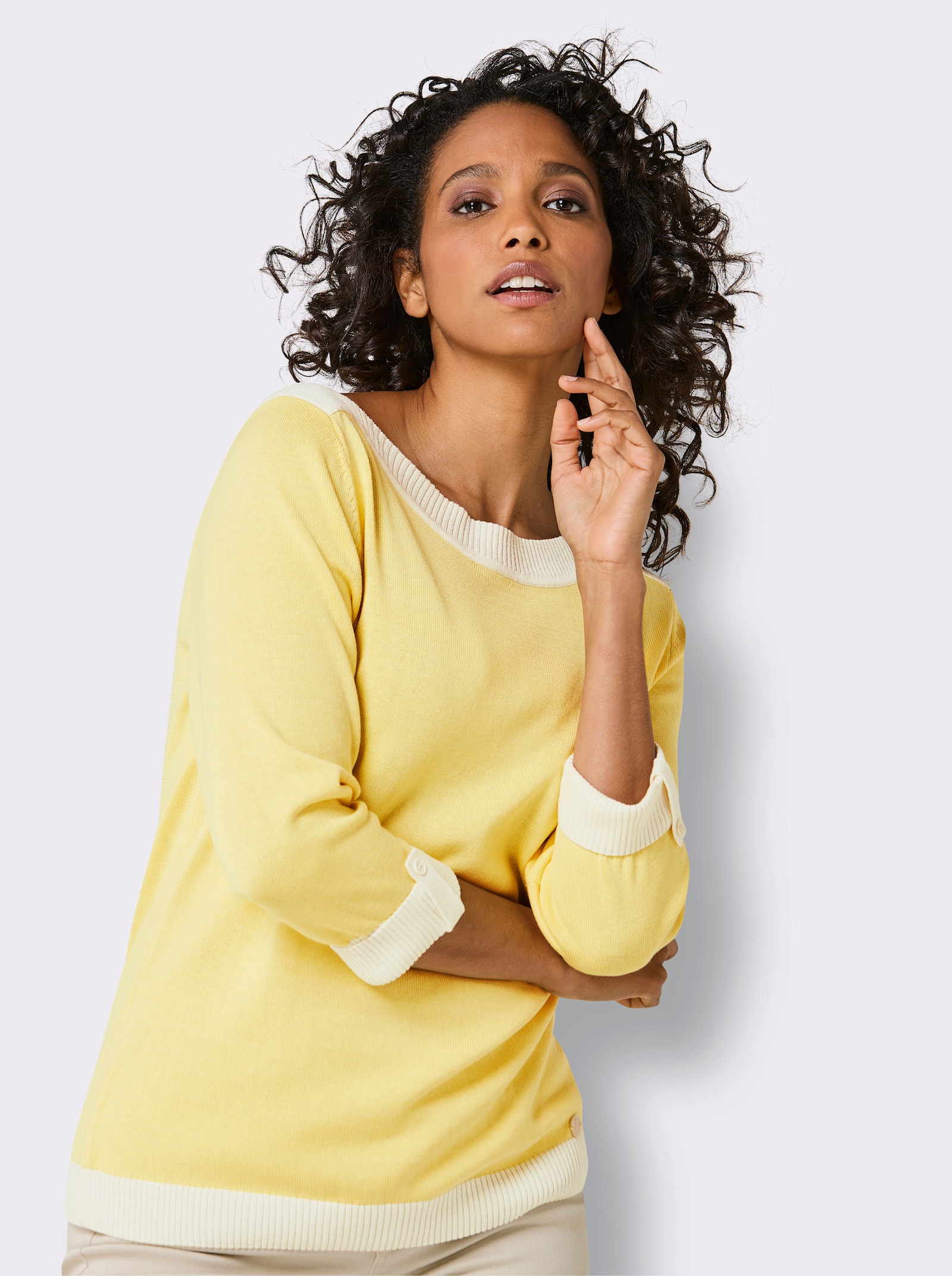 CREATION L PREMIUM 3/4 Arm-Pullover mit Seiden-Anteil - zitrone