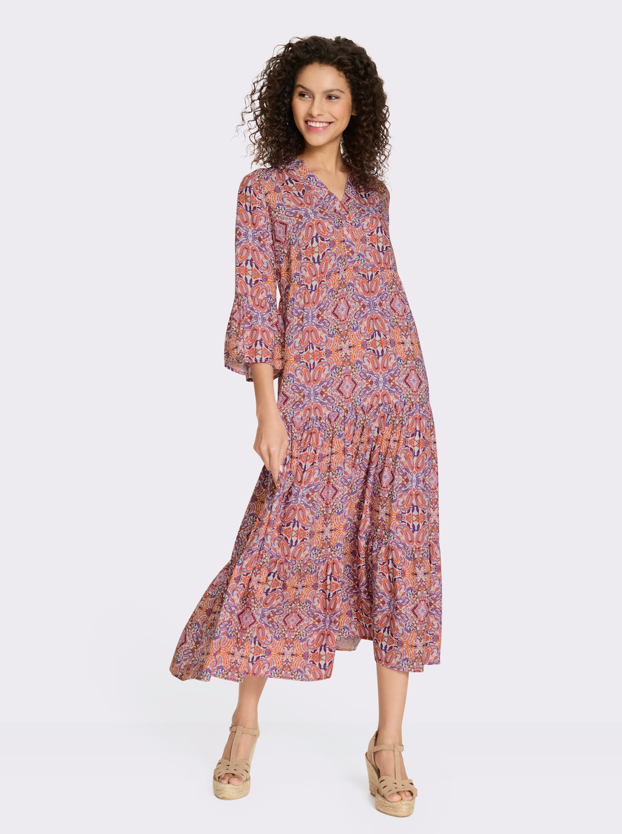 heine Stufenkleid - ecru-rosé-bedruckt