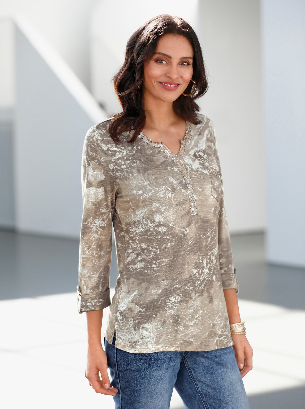 3/4-Arm-Shirt - taupe-bedruckt