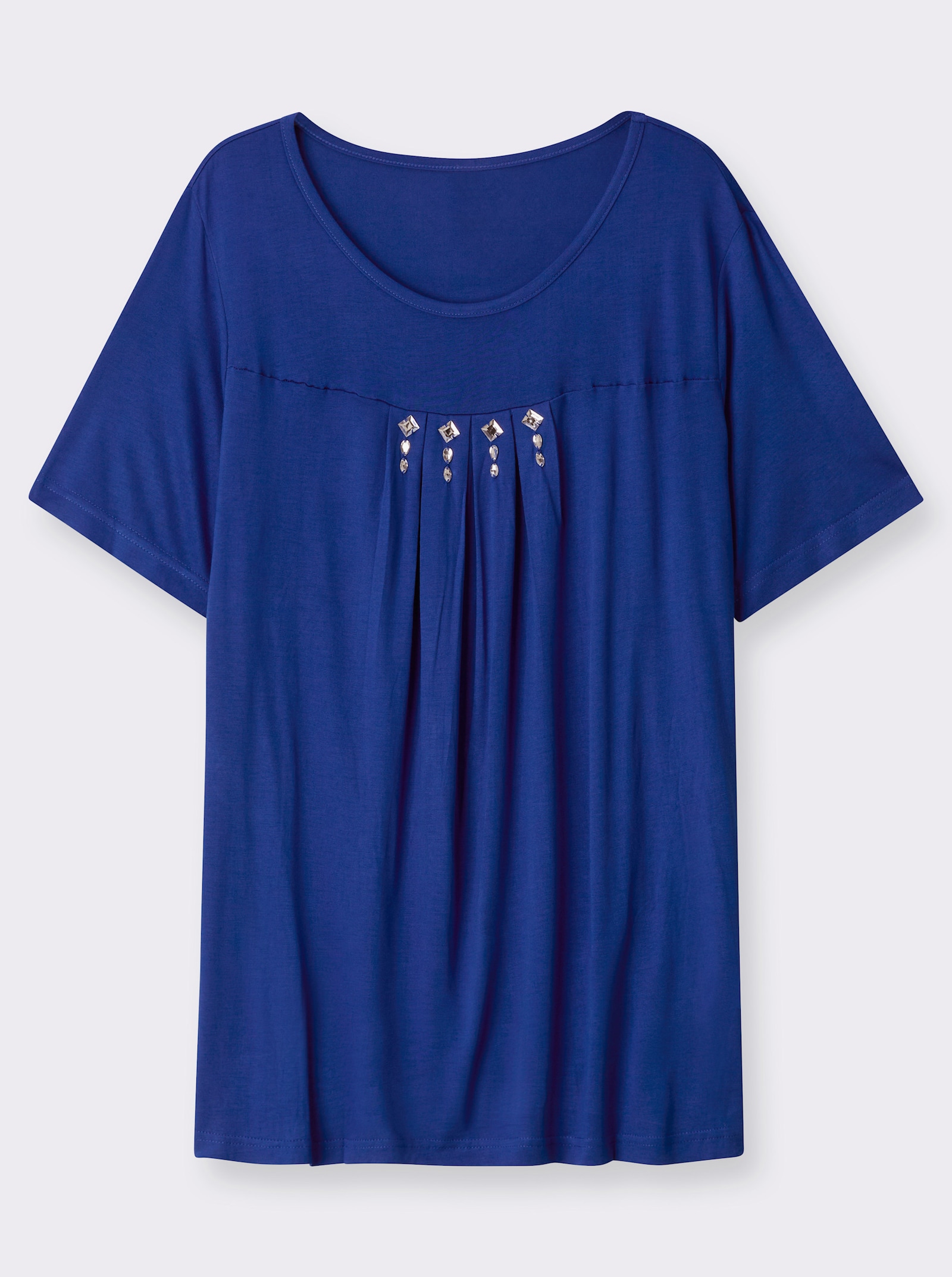  Kurzarmshirt mit Ziersteinchen, reine Viskose - royalblau