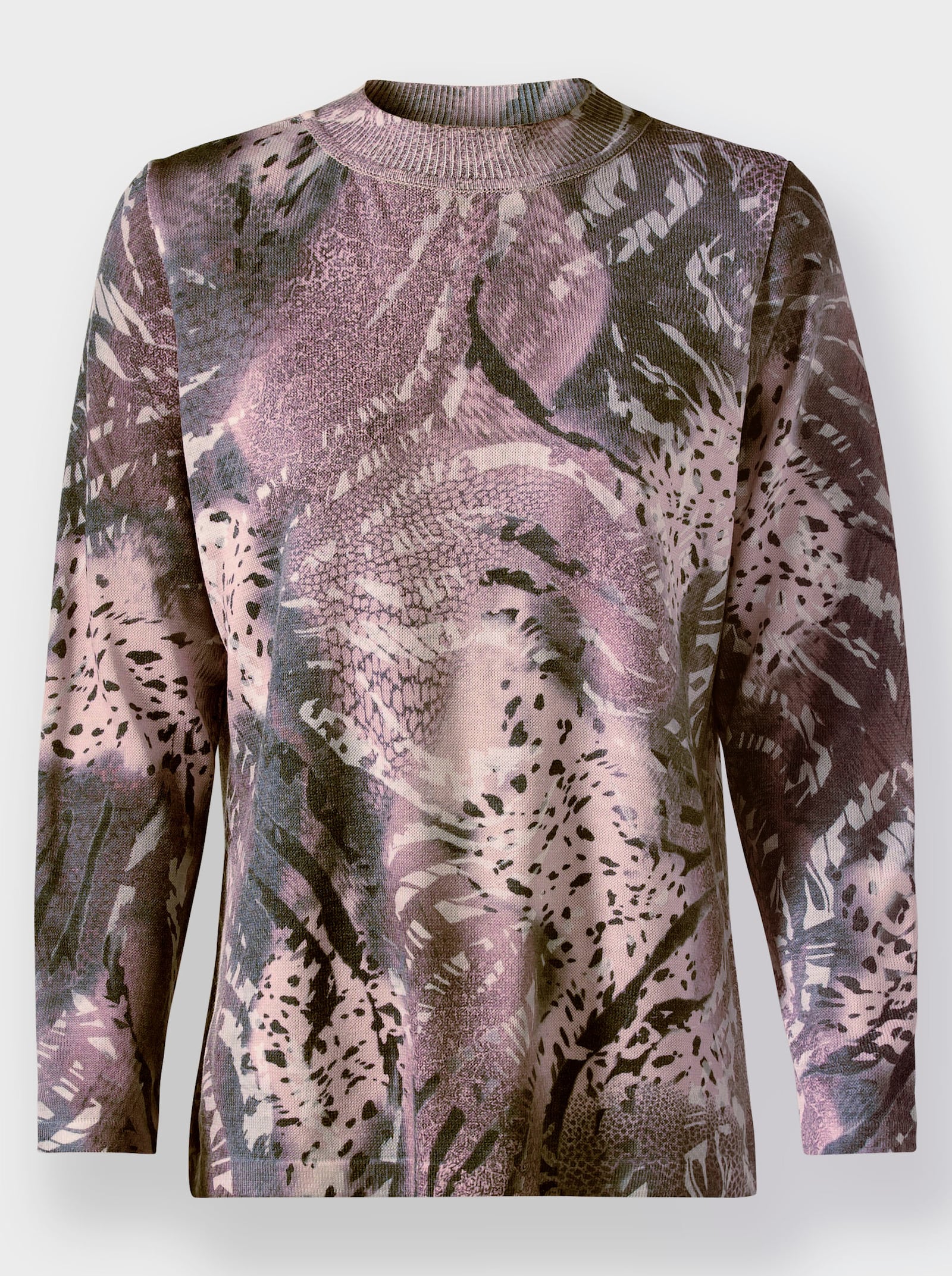 Pullover van fijntricot met grafische print - mauve/steengrijs gedessineerd