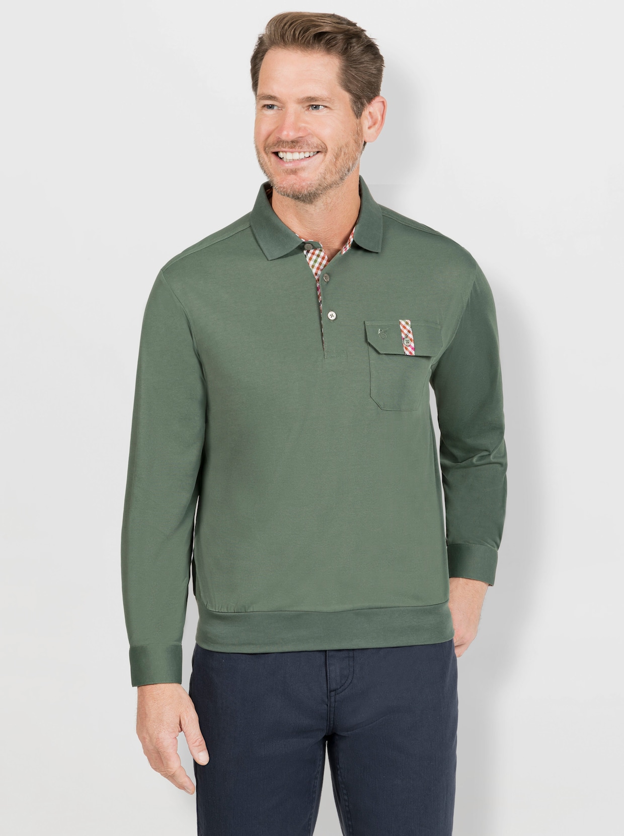 Hajo Poloshirt met lange mouwen - mos