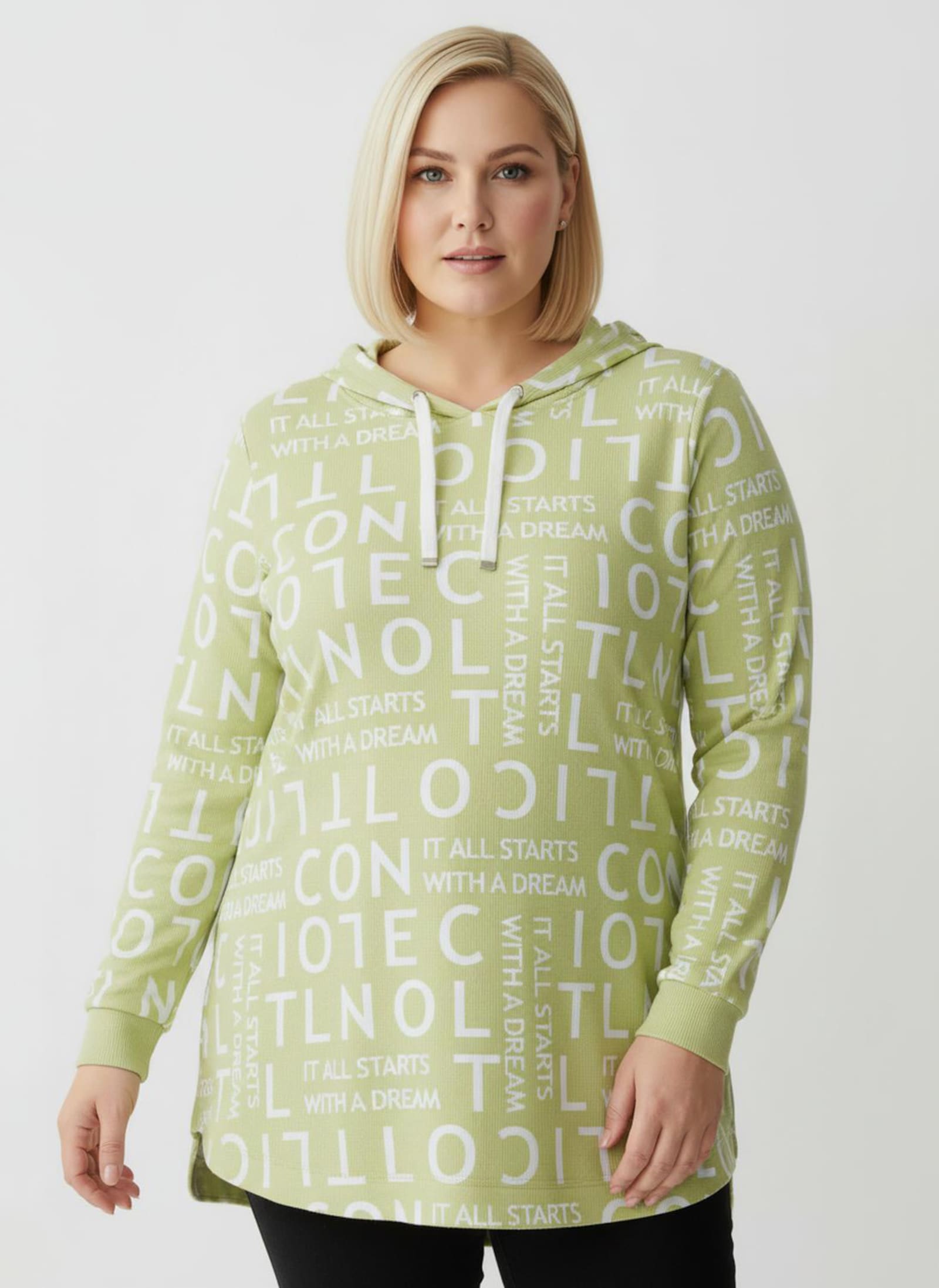 Longsweatshirt mit Lettering-Druck - pistazie-weiß-gemustert