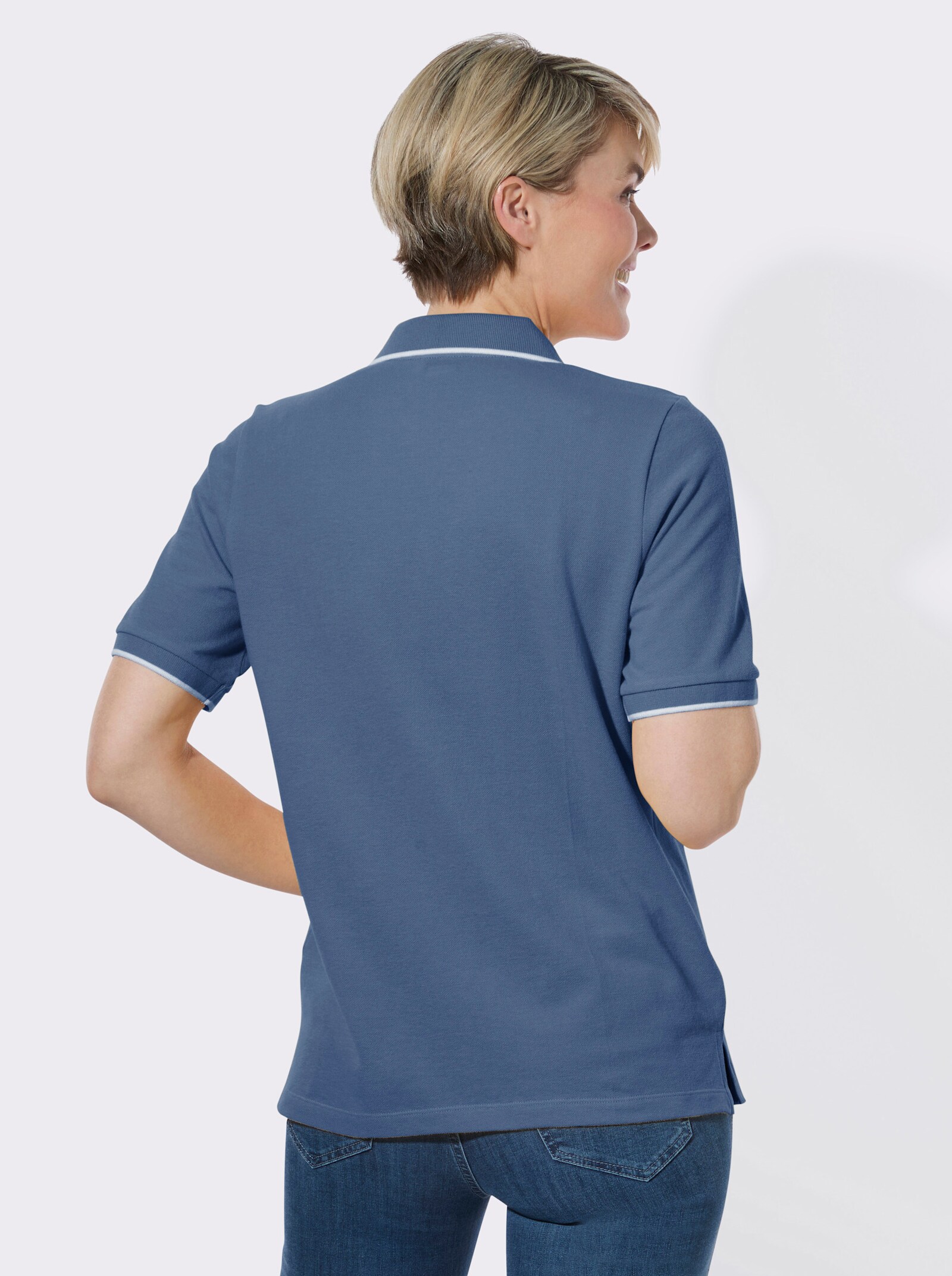 Poloshirt mit Kontrastdetails - jeansblau