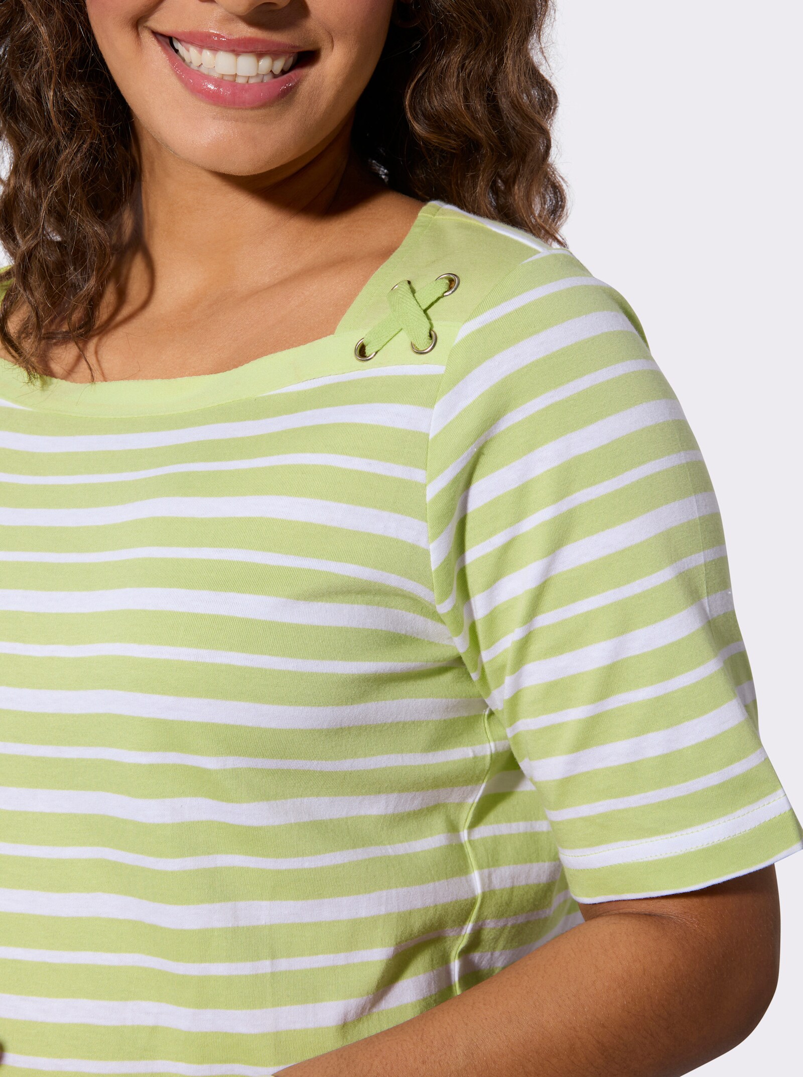 Shirtset met decoratieve hals - pistache + pistache/wit gestreept