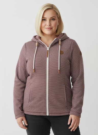 Fleecejacke mit Nahttaschen - rotbraun-ecru-geringelt