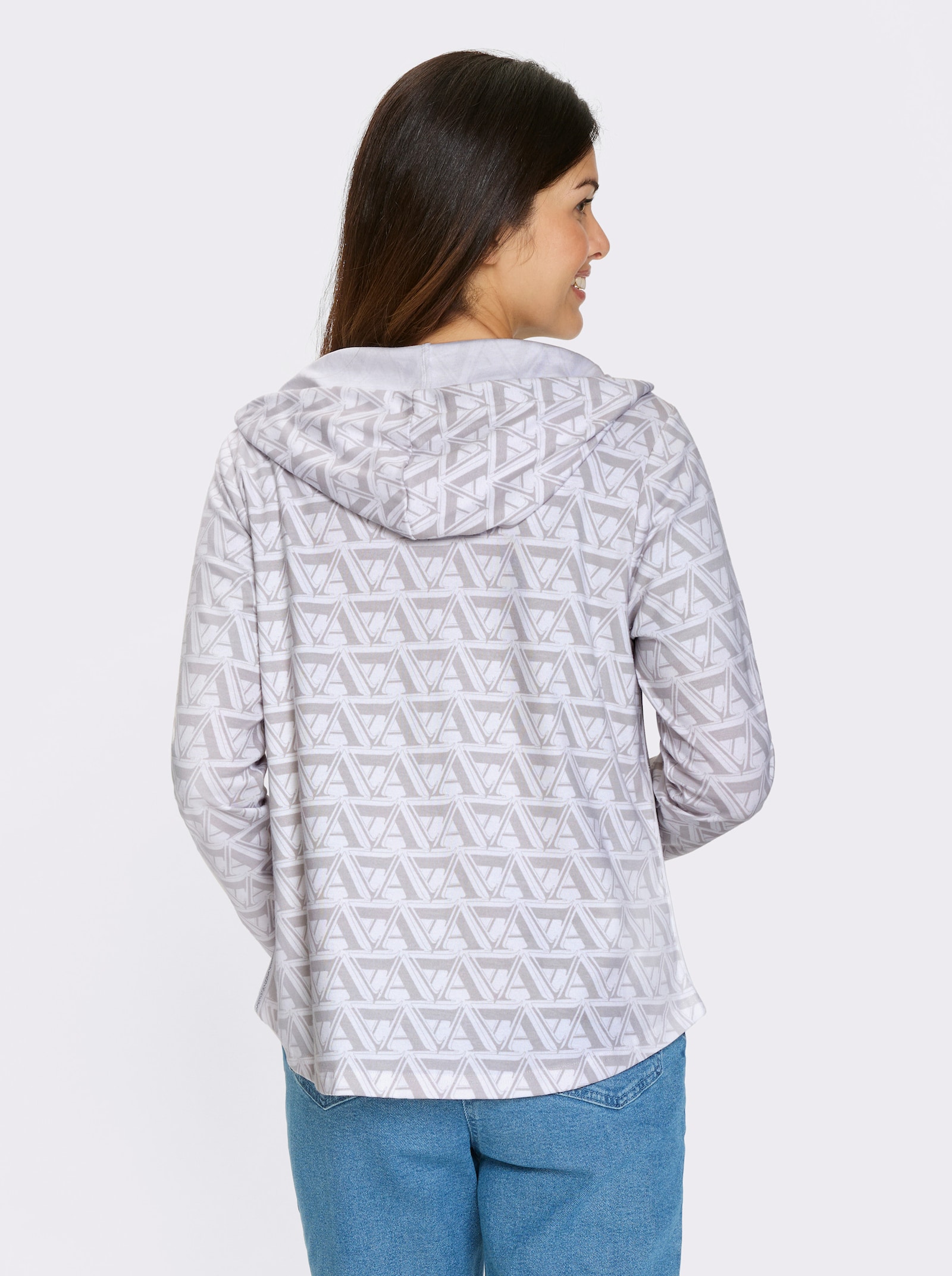 Mikina, strieborné galónové pruhy - Bielo-svetlosivá potlač