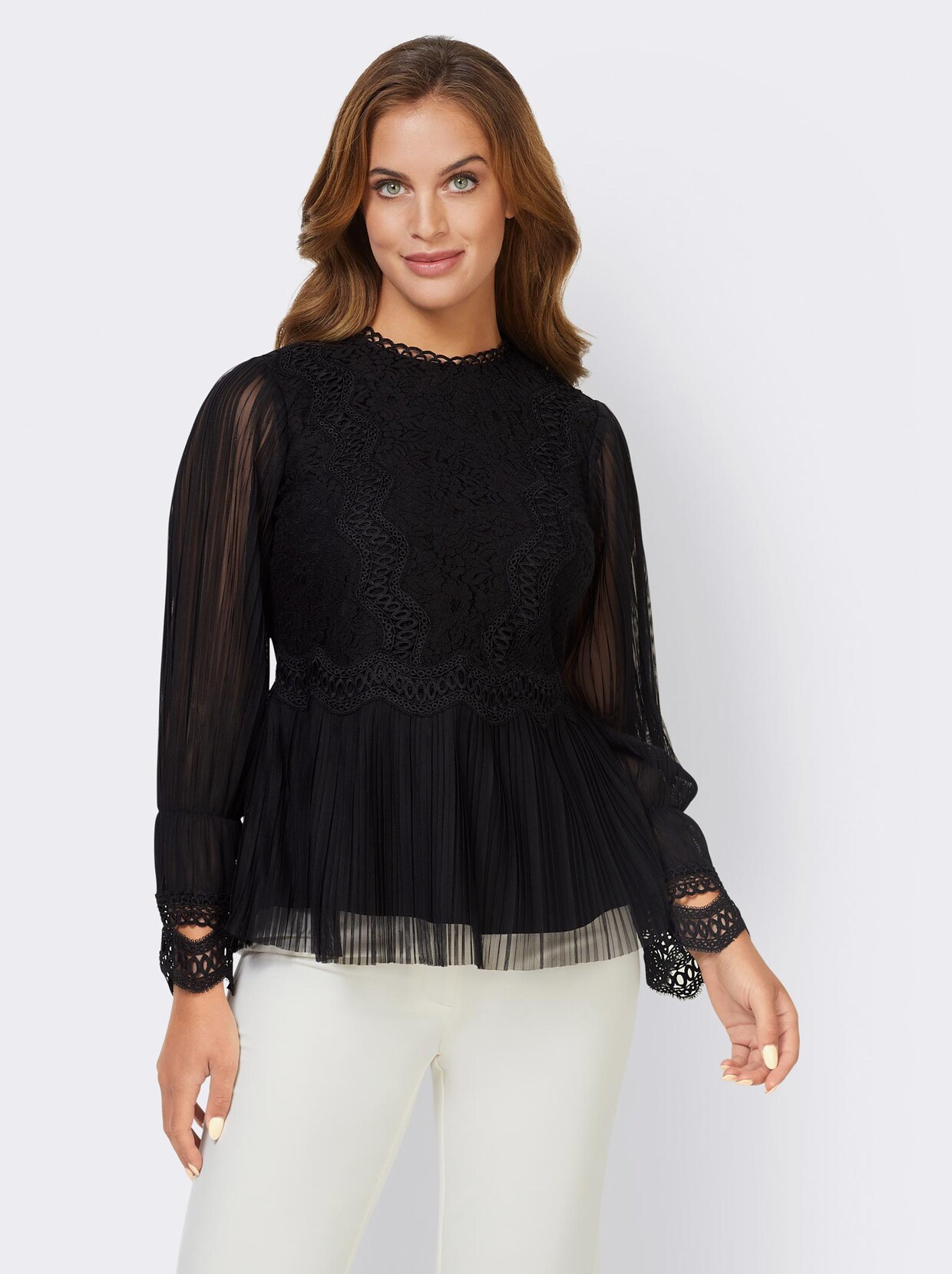 Ashley Brooke Spitzen-Bluse - schwarz