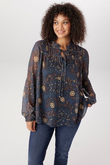 Aniston PLUS Schlupfbluse - blau-braun-camel-weiß