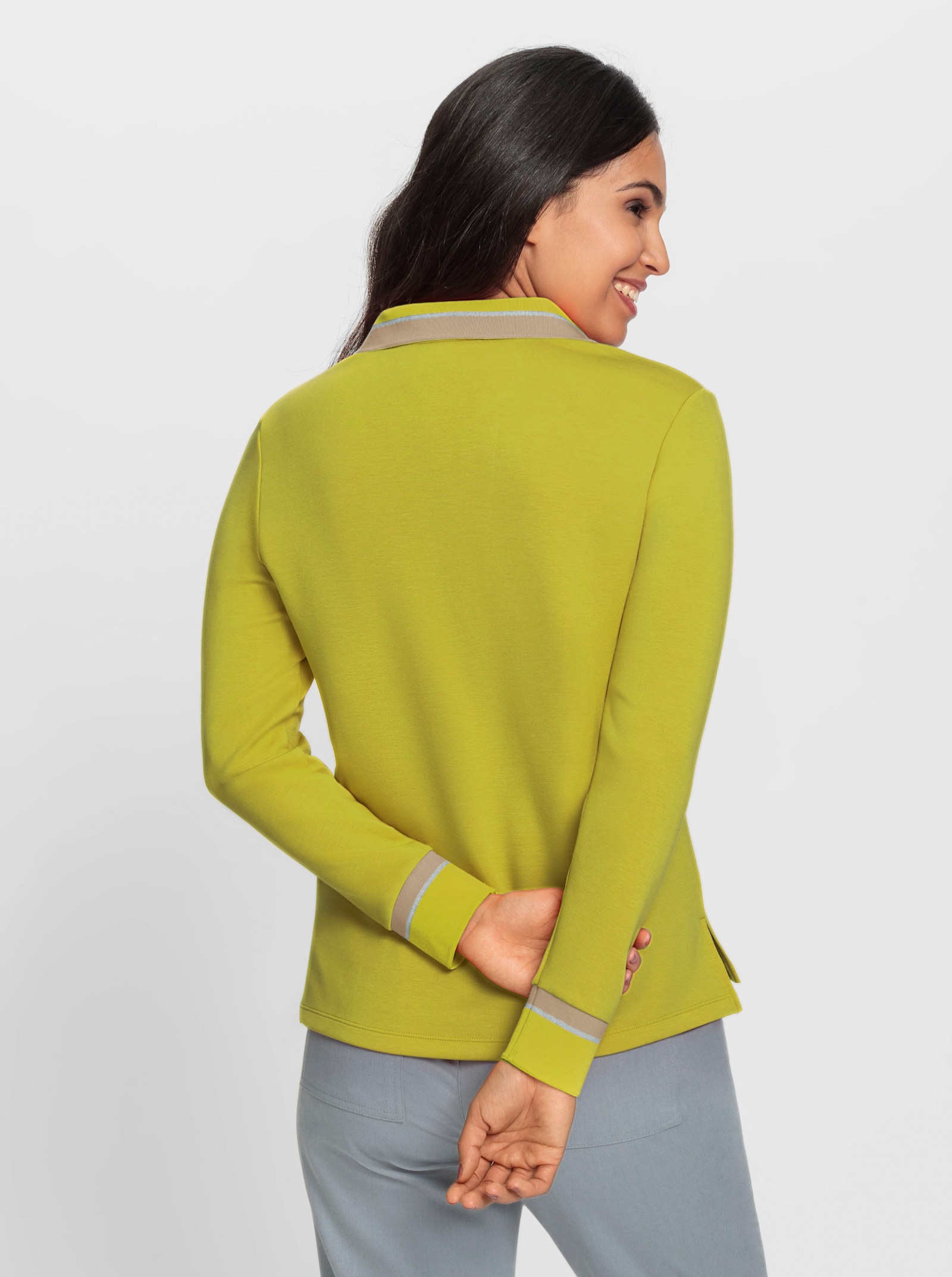 Poloshirt mit Kontrast-Akzenten - limone-sand-gemustert